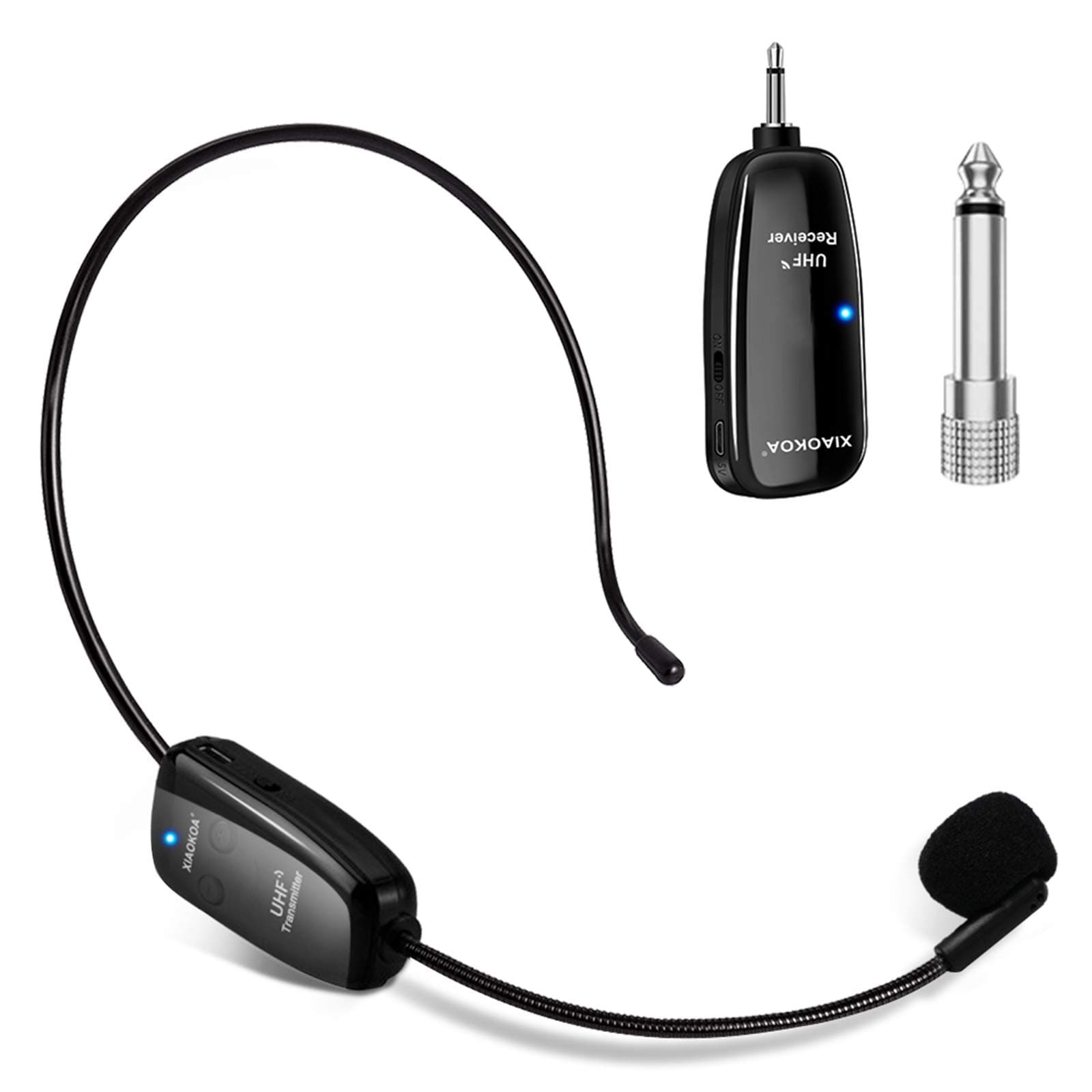 XIAOKOA Wireless Microphone Headset, UHF Wireless Mic Headset and Handheld 2 in 1, 160 ft (50 m) Range, Rechargeable for Voice Amplifier, Stage Speakers, Teacher, Tour Guides, Fitness Instructor