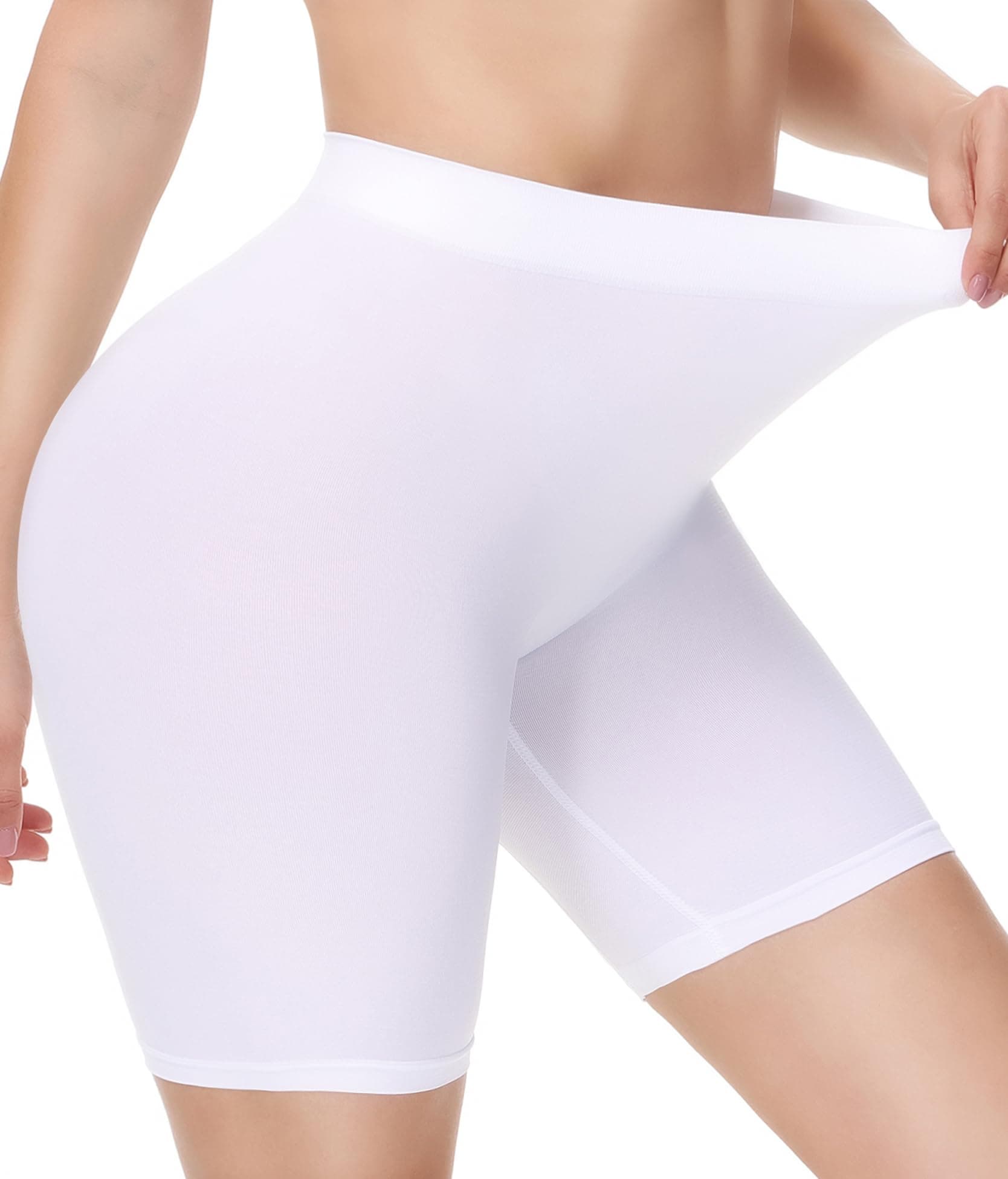 Yeblues Comfortable Smooth Slip Shorts, Tight Seamless and Safety Panties Under Skirt for Women, White, Large