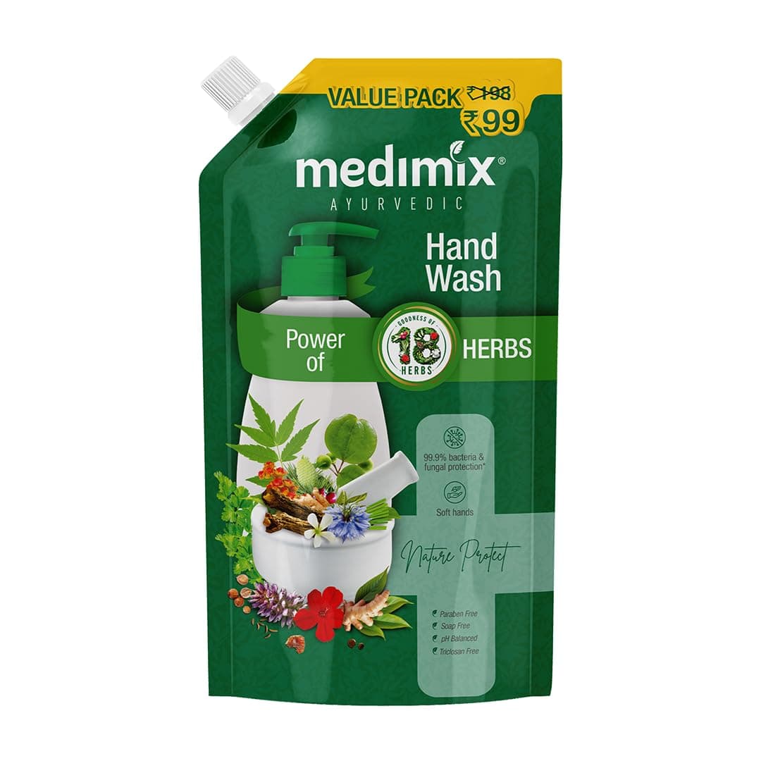 Medimix Ayurvedic 18 Herbs Hand Wash Refill For Soft & Odour-Free Hands 650ml | 99.9% Germ Protection | Shop Herbal | Natural | Soap-free | 100% Vegan