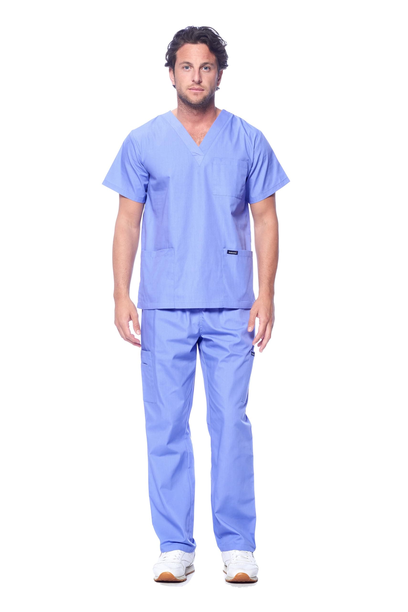 Dagacci Medical Uniform Woman and Man Scrub Set Unisex Medical Scrub Top and Pant, CEIL Blue, S