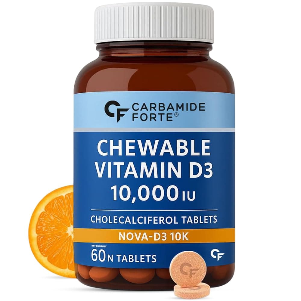 Carbamide Forte Vitamin D3 Tablets 10000 IU | Vitamin D Supplements For Women & Men - Cholecalciferol | Vitamin D Tablets For Bones & Immune Health | Raspberry Flavoured - 60 Tablets