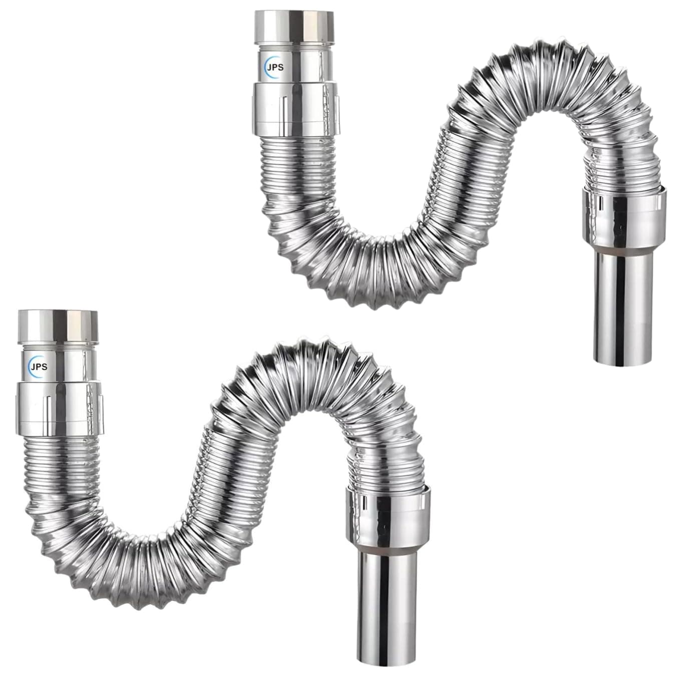 JPS Waste Pipe Chrome Flexible PVC CP Hose Pipe for Bathroom Wash Basin Kitchen Sink Heavy Duty 1 1/4" Drain Hose/Outlet Tube Connector