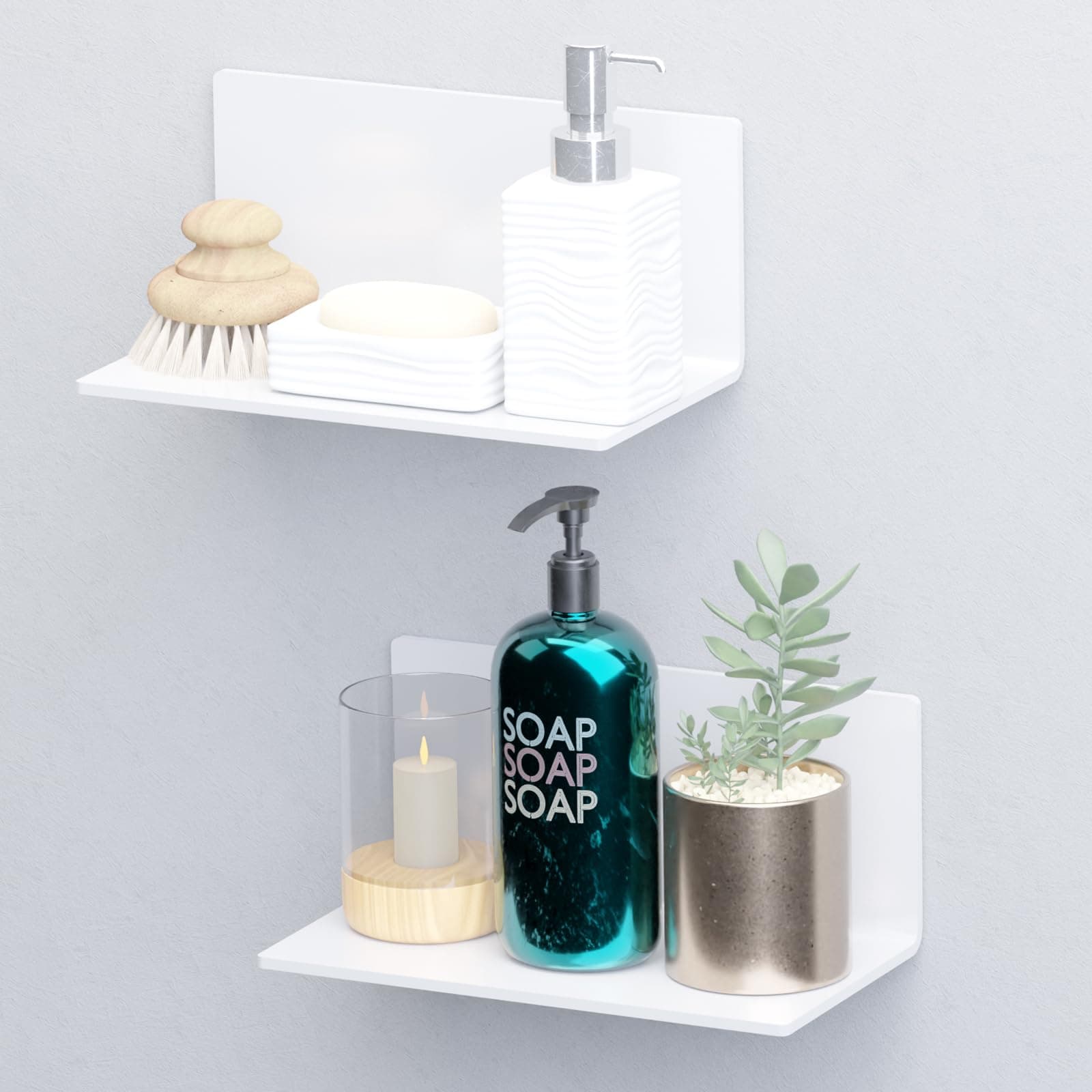 Toski Wall Shelf, No Drilling, 2 Pieces, Self-Adhesive Shelves, Large Acrylic Floating Shelf for Bathroom, Living Room, Bedroom, Kitchen, Office