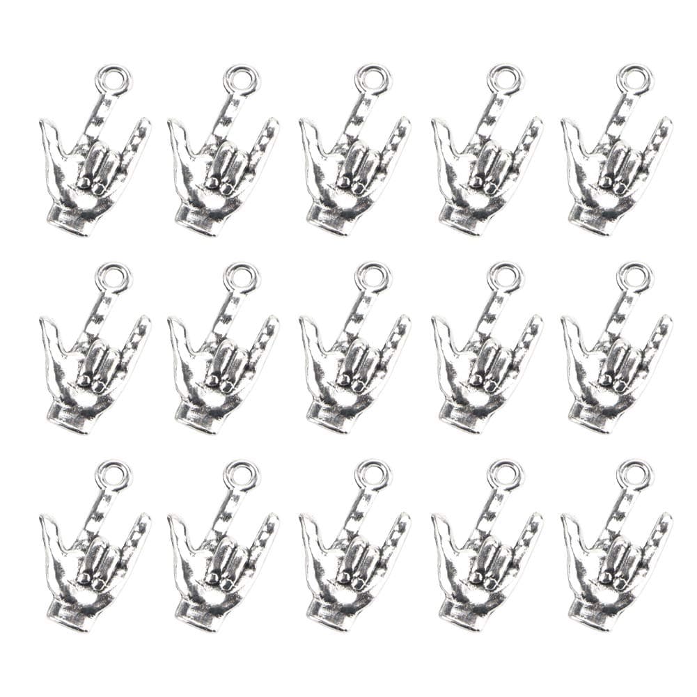 Mystart 50 Pieces 22 x 12 mm Antique Silver Hand Pendant Non-Verbal I Love You Hand Sign Charms Pendants DIY Accessories