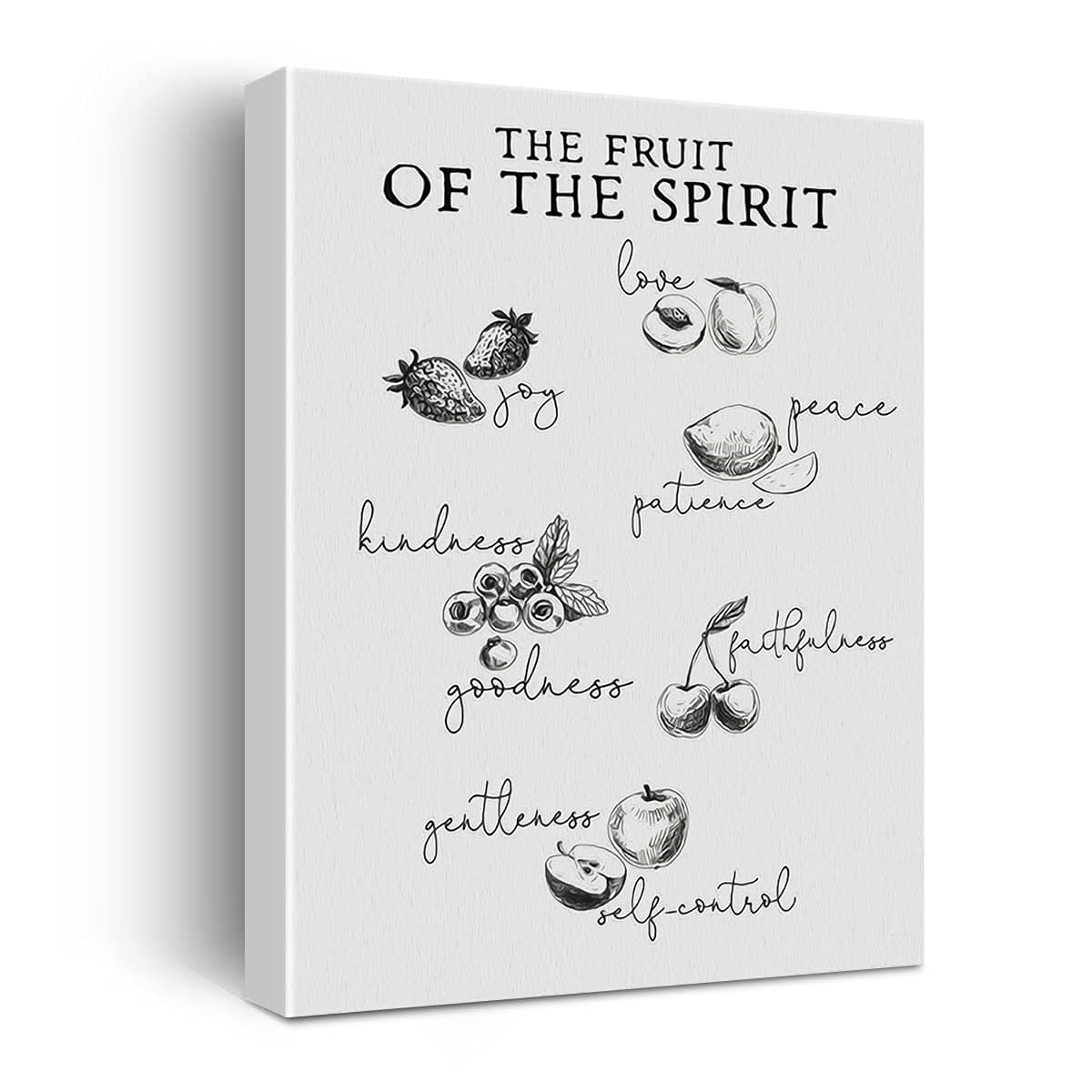 Fruit of The Spirit Sign Canvas Wall Art Painting Ready to Hang for Home Kitchen Decor - Galatians 5:22 Bible Verse Art Decor Christian Gifts - Easel & Hanging Hook 12x15 Inch