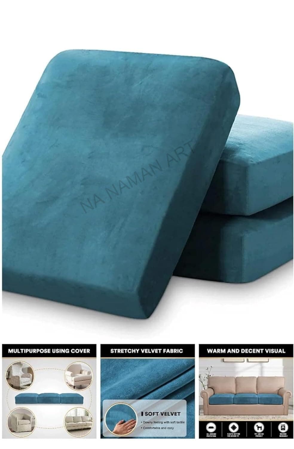 ROOMY SALES Sofa Foam Cushions in Velvet with Zip (Seat - 22"x21"x5") | Density:- 32 Foam | Stretchy Soft Velvet Fabric | Multipurpose Using