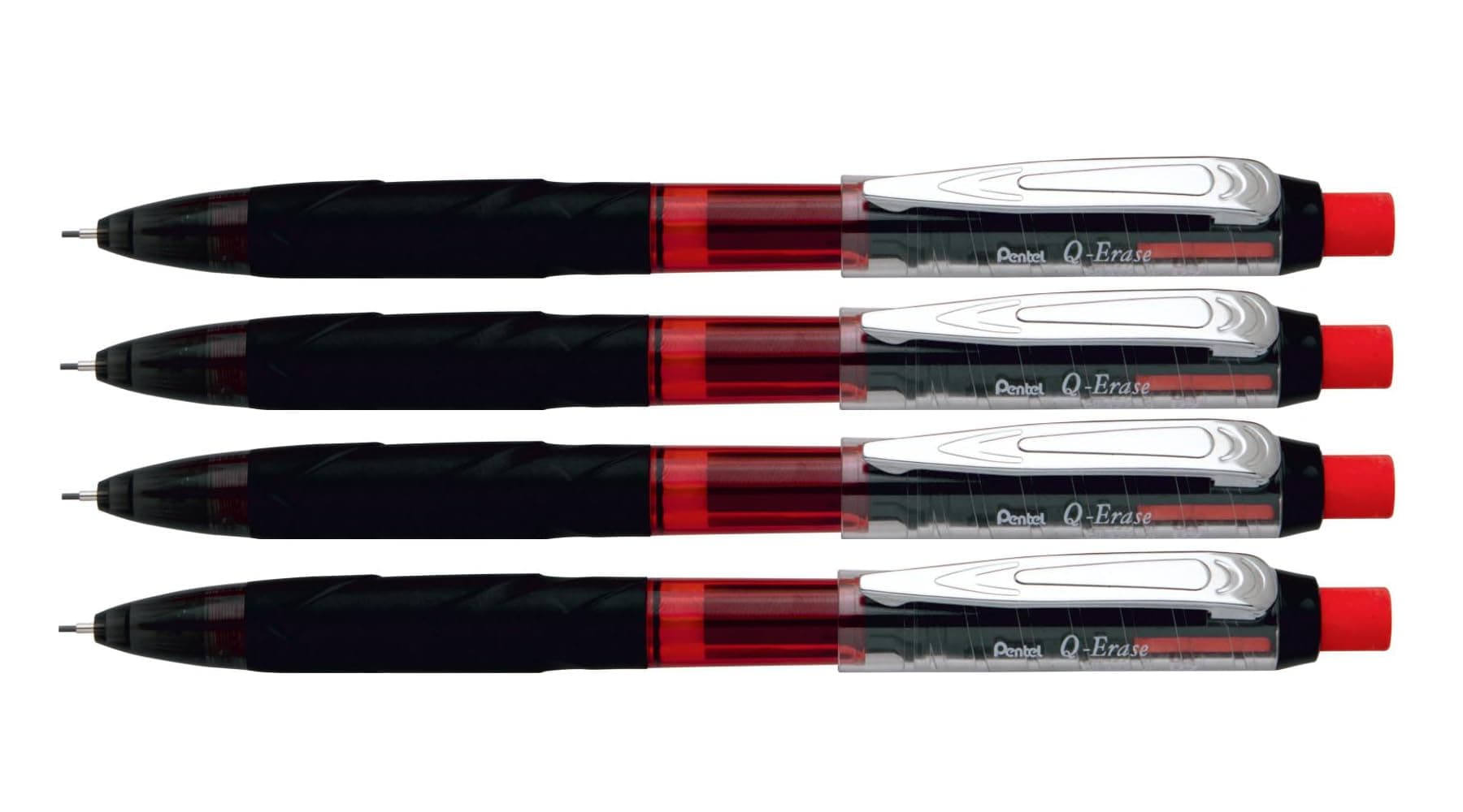 Pentel Q-Erase QE420 Mechanical Pencil | Lead Of Grade HB | Long Lasting Jumbo Eraser With Retractable Mechanism | Ribbed Grip (4, 0.7 MM Black Body)