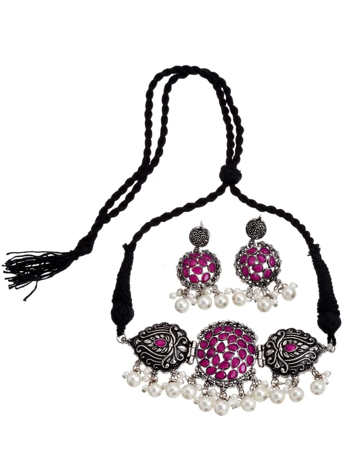 Shining Diva Fashion Latest Stylish Design Fancy Traditional Oxidised Silver Necklace Jewellery Set for Women (13199s)