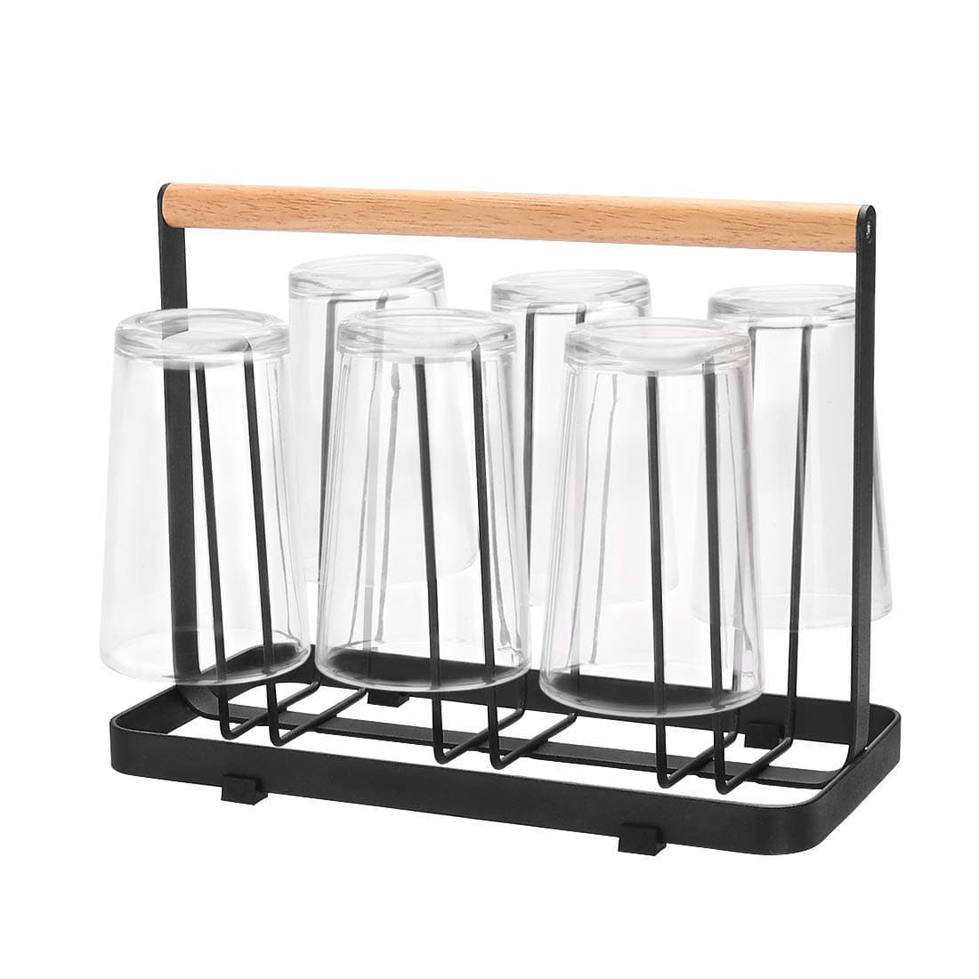 Ginoya Brothers Table Top Wooden Mug Holder Kitchen Stand Organizer for Drinkware Drying Rack with 6 Hook, Pack of 1