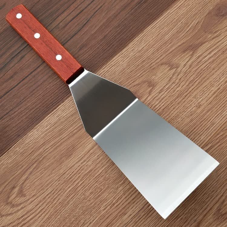 MobFest® Food Grade Stainless Steel Metal Flat Spatula with Wood Handle Griddle Scraper Pancake Flipper Hamburger Turner for BBQ Grill Flat Top, 11 Inch