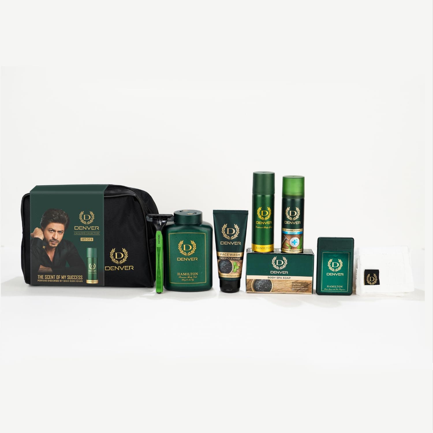 Denver Grooming Kit for Men 8 in 1| Deo, Face Wash, Soap Towel & More