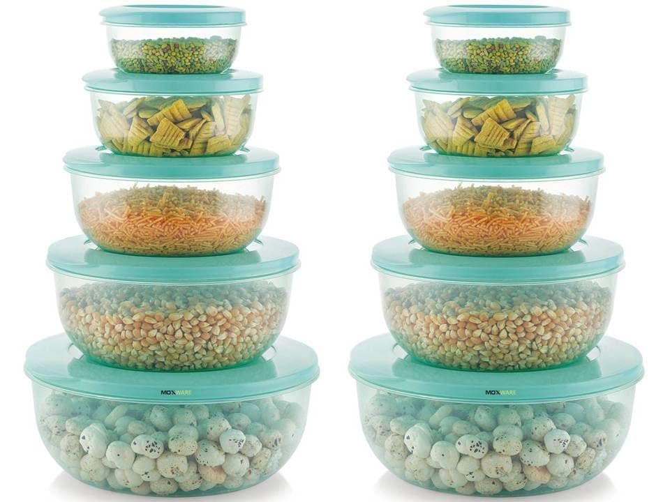 MOXWARE Bpa free Food Storage Container, Fridge Organizer Case, Kitchen Storage Set. Freezer Storage Containers Keep Fresh For Storing Fish, Meat, Vegetables (Multicolor, Pack of 5+5)