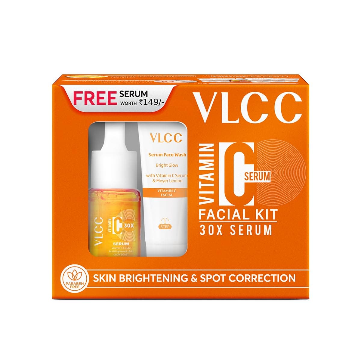 VLCC Vitamin C Serum Facial Kit - 58g | Skin Brightening Facial Kit | Skin Brightening Facial at Home | Fades Spots and Dullness | Vitamin C, Hyaluronic Acid & Ferulic Acid