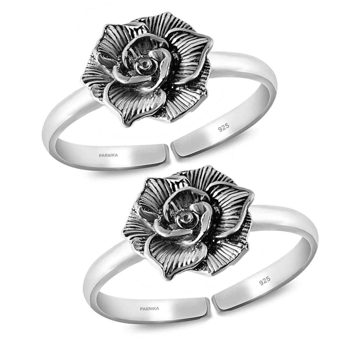 Parnika (Formerly MJ Blooming Rose Design 925 Sterling Silver Toe Rings for Women | Chandi Bichiya | with Certificate of Authenticity | Oxidised Finish