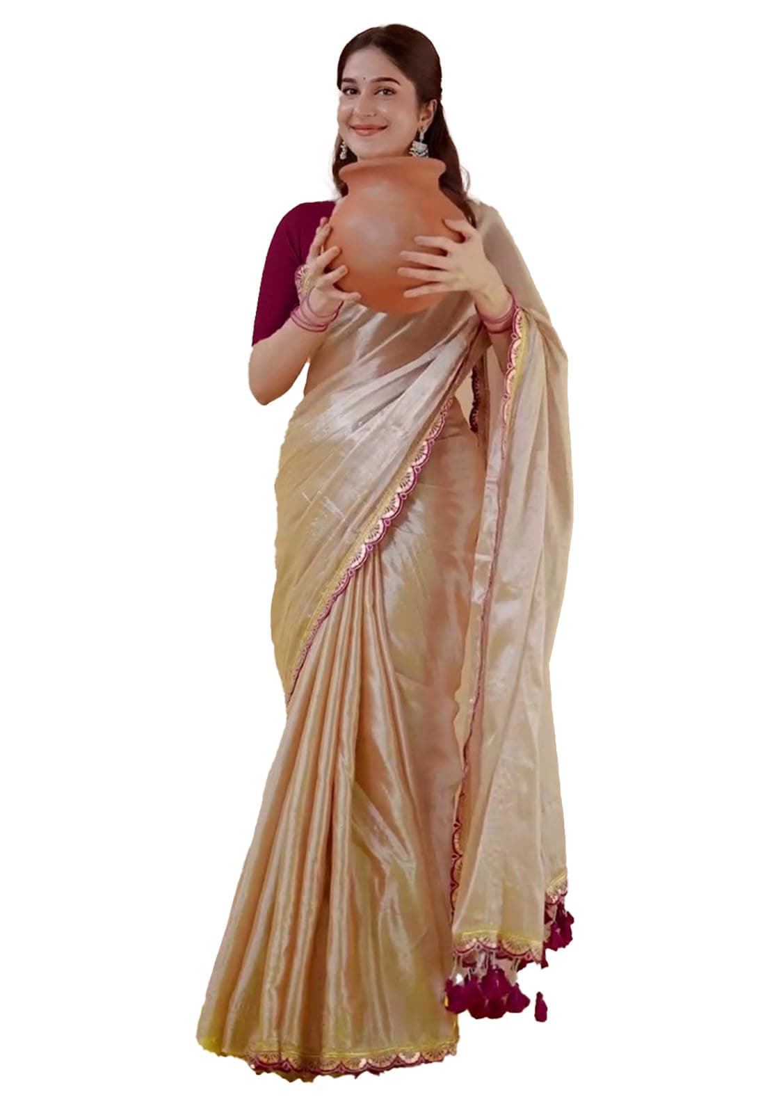 Yashika Women Chanderi Silk Solid Lace Boder Saree With Unstitched Blouse Piece |saree for Women | New Sari | Latest Saree