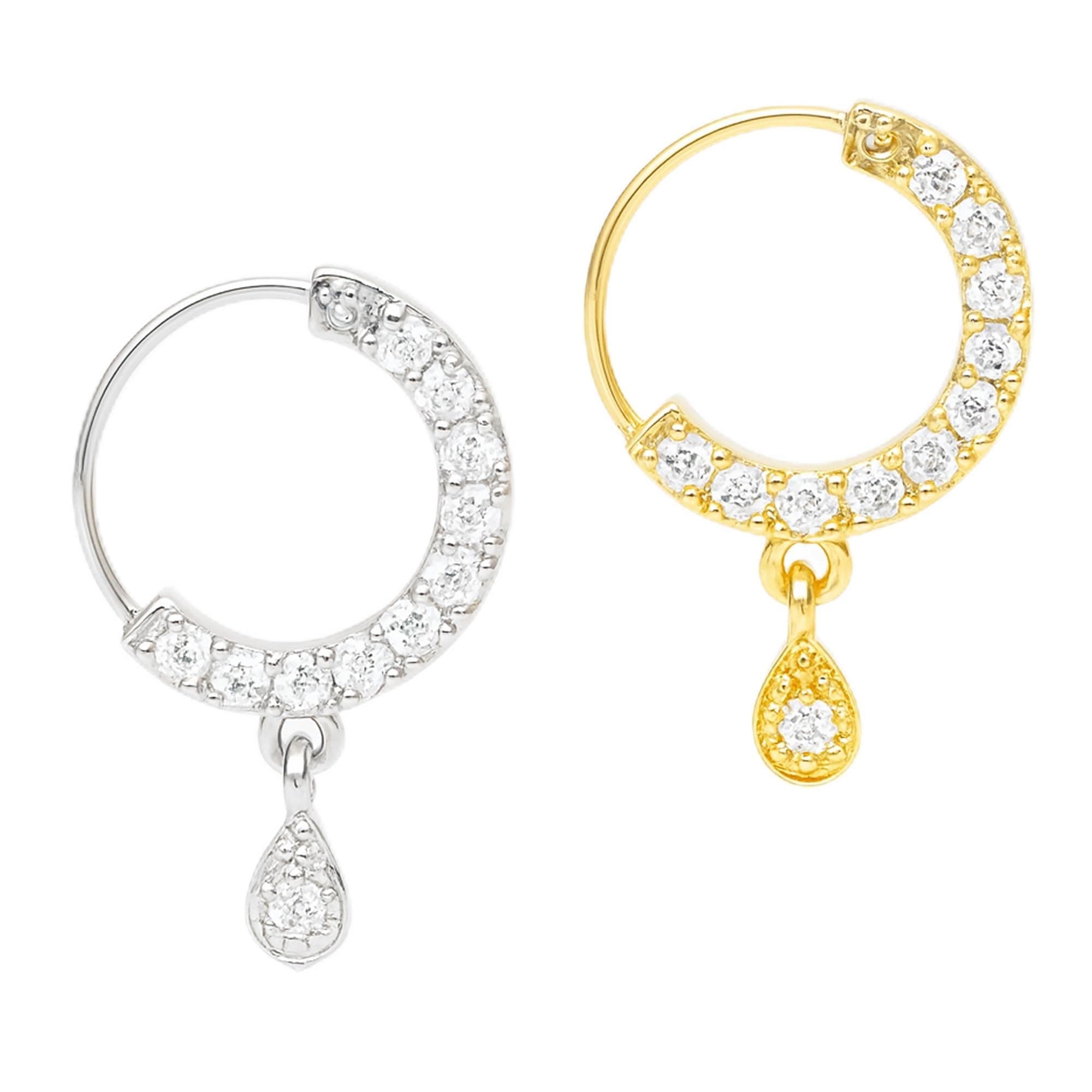 PRIVIU Set of 2 Nose Ring with Piercing American Diamond Small Piercing Nath Hoop Nose Pin Stylish Nath For Women and Girls (with Piercing)