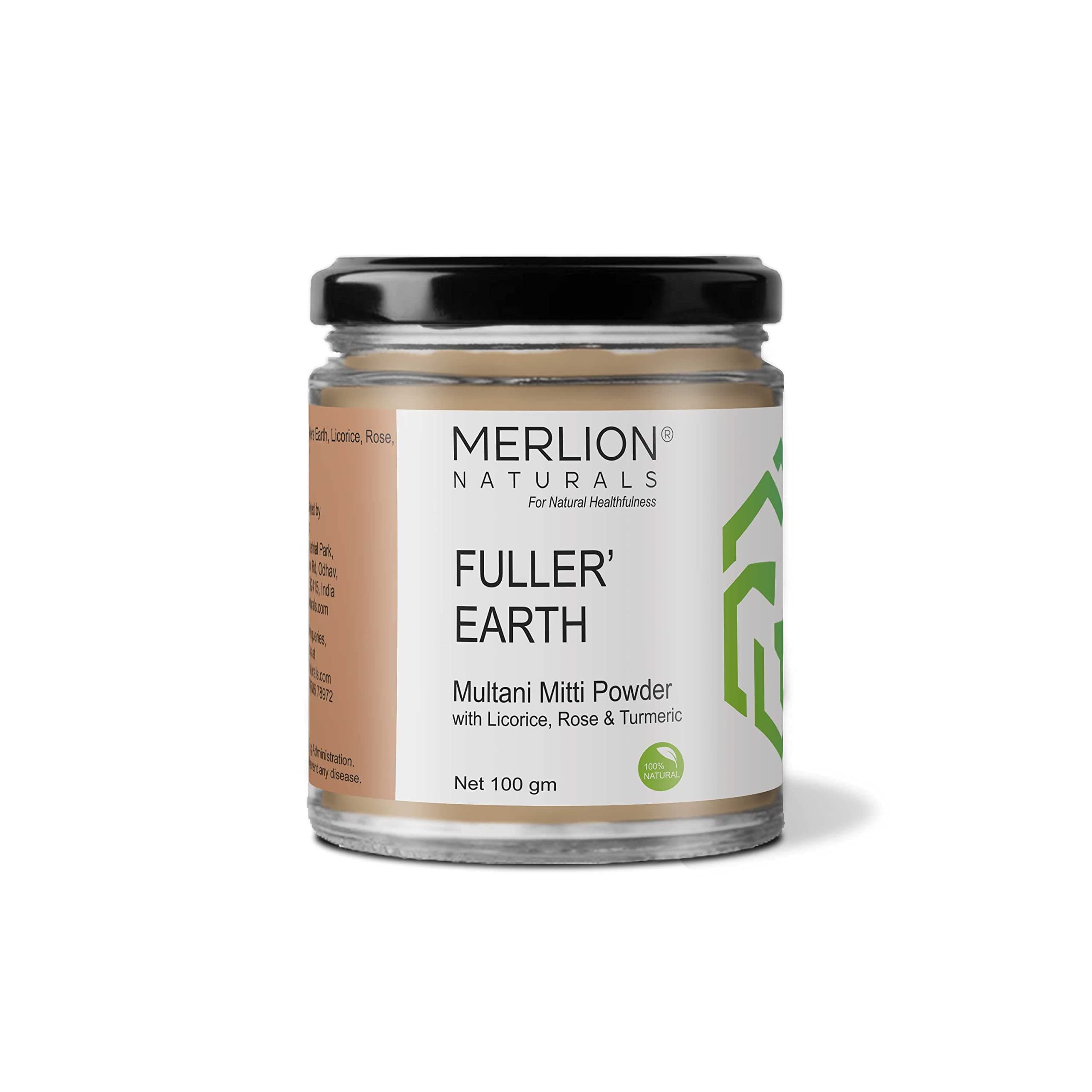 Merlion Naturals Fuller's Earth Face Pack Powder 100g | Multani Mitti for Face Pack & Hair Care | Natural Herbal Clay for Glowing Skin, Oil Control & Deep Cleansing