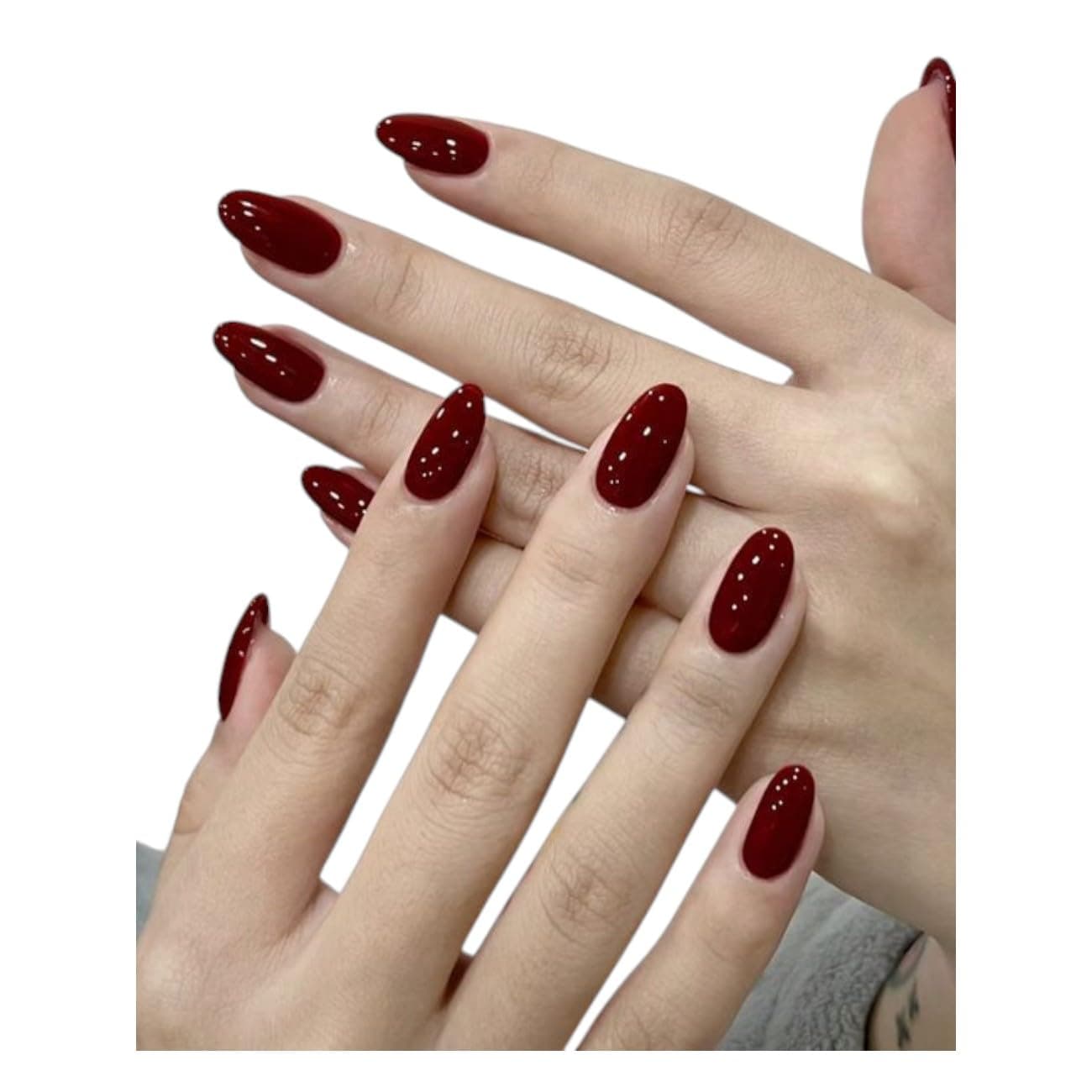 Sparkling Nailon Professional Round Shaped Press-On Nails Set, Deep Wine Red Color, Pack of 24 Artificial Nails with Application Kit