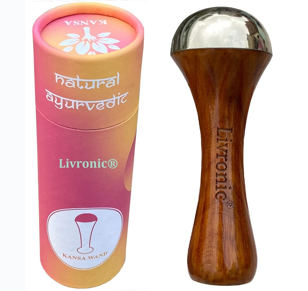 Livronic® Ayurveda Face Acupoint Kansa Wand Massager (Bronze Size: 4.5 Cm) With Teak Wood Handle For Restoring Luster through Detoxification, Deep Relaxation (Pack of 1)