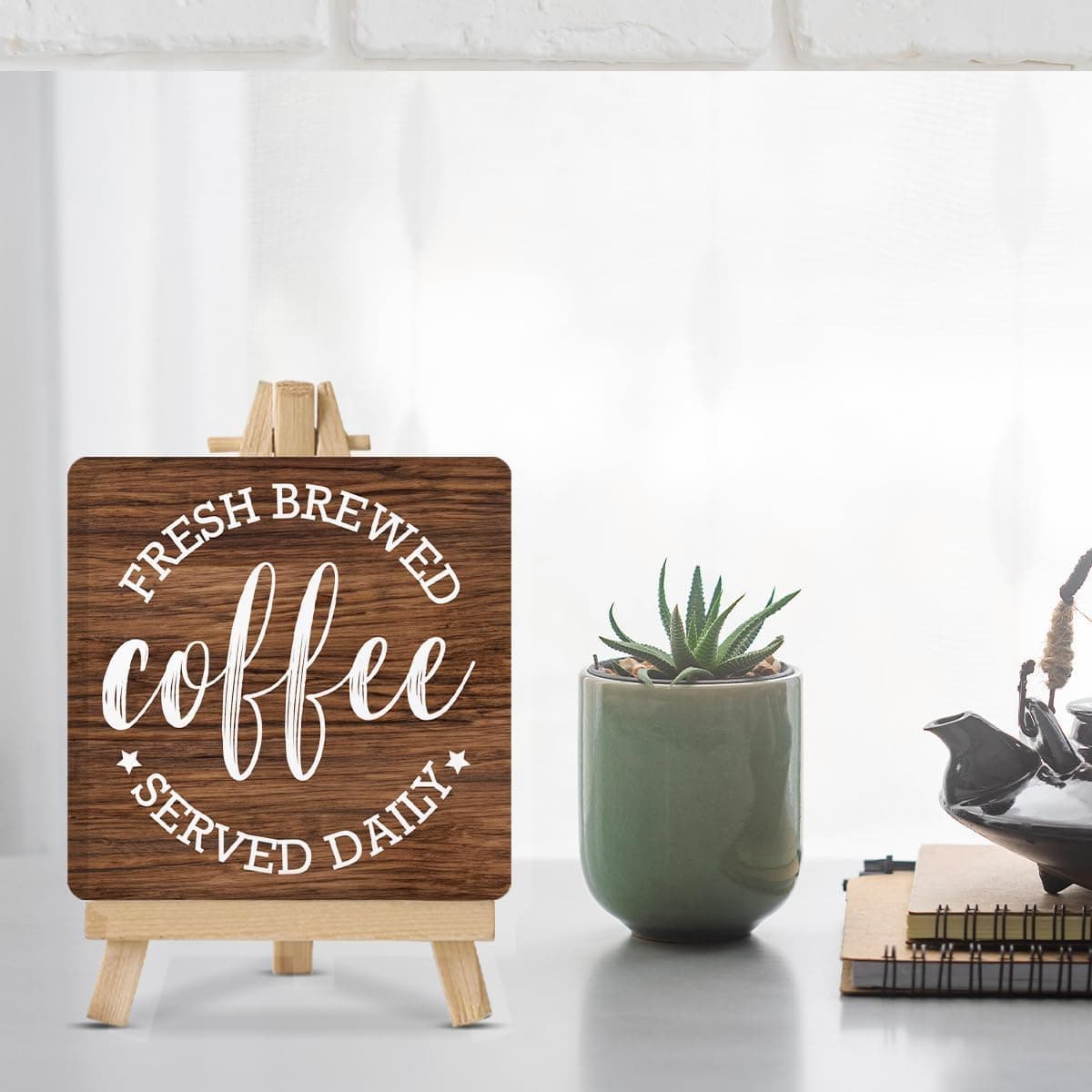 Sarvada DecorCoffee Sign Coffee Signs for Coffee Station Farmhouse Coffee and Tea Wooden Sign with Easel for Home Kitchen Living Room Desk Decor, polychrome