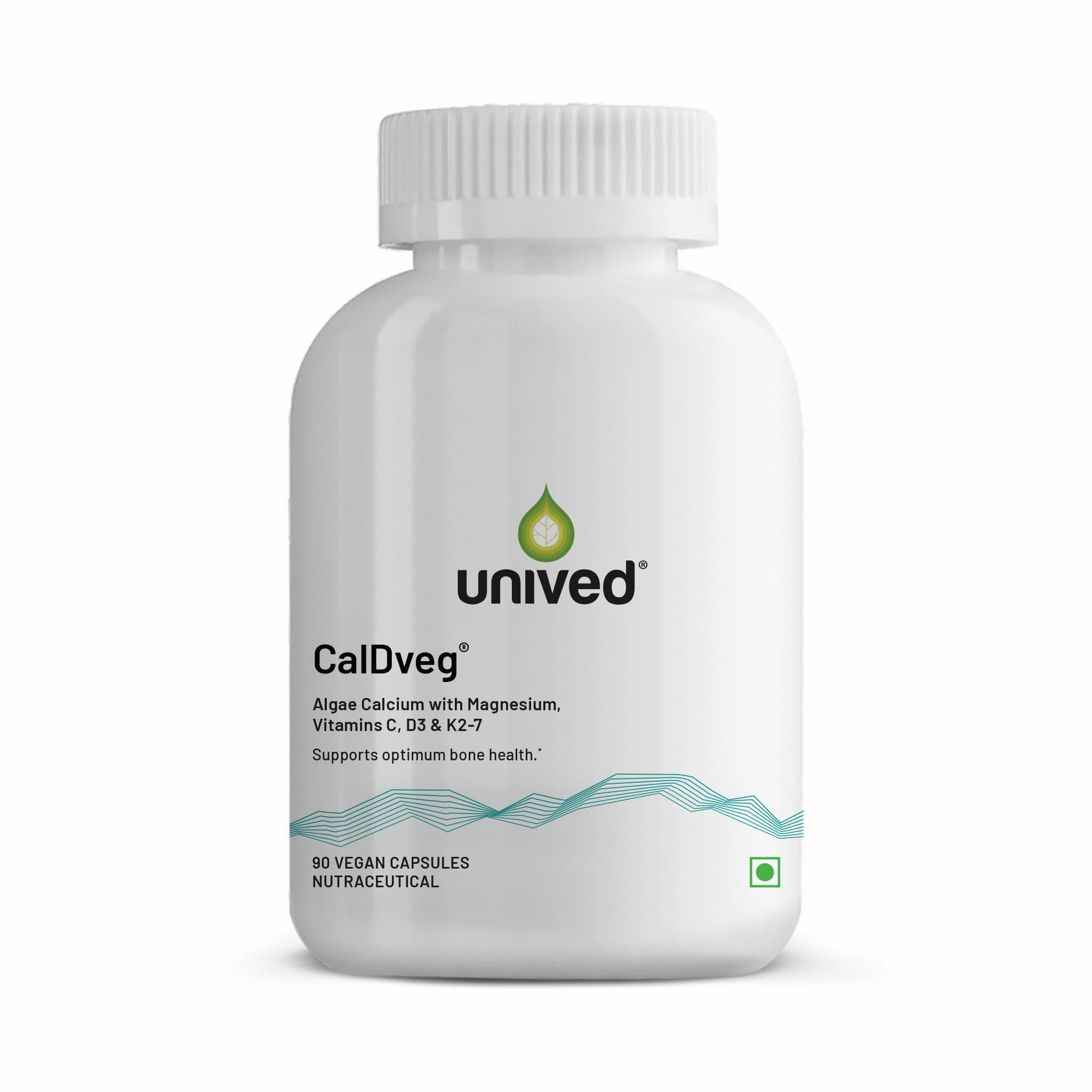 Unived Caldveg | Wholefood Plant-Based Calcium, Magnesium & 73 Trace Minerals, Vit D3 (Lichen), Vit K2-7 (Menaquingold) | Complete Supplement For Bone Health & Healthy Ageing, Capsule, 110 grams