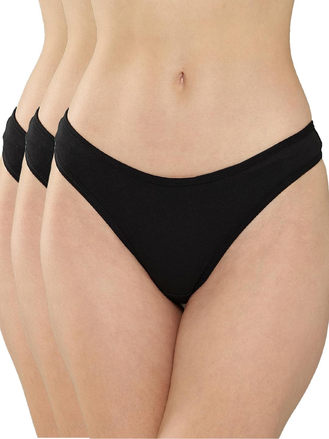 Leading Lady Women's Solid Cotton Mid Rise Thong Brief Pack of 3