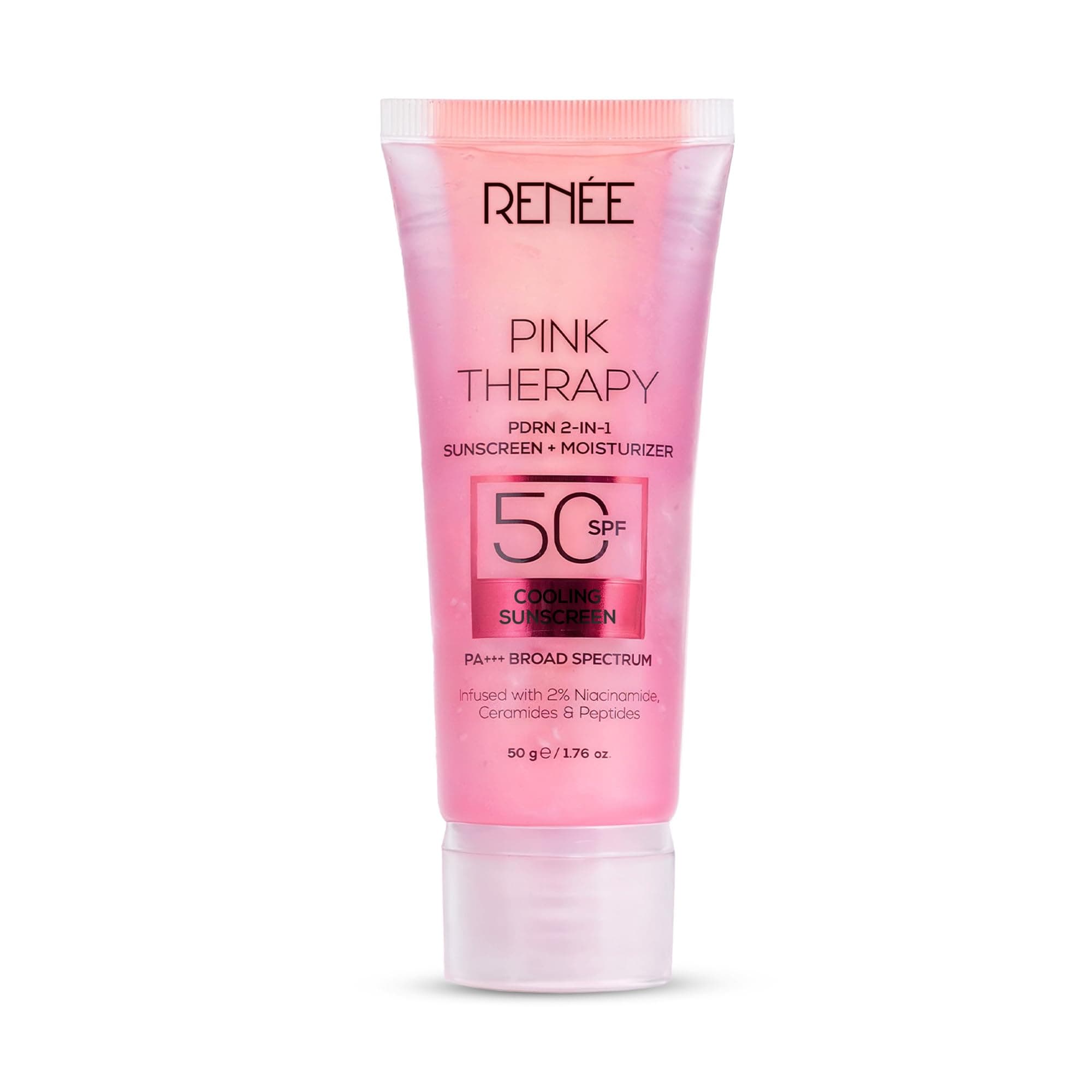 RENEE Pink Therapy PDRN 2-in-1 Sunscreen + Moisturizer SPF 50 PA+++ | In-Vivo Tested | with Niacinamide | Broad Spectrum UVA & UVB Protection | No Visible White Cast | Evens Skin Tone | 50g