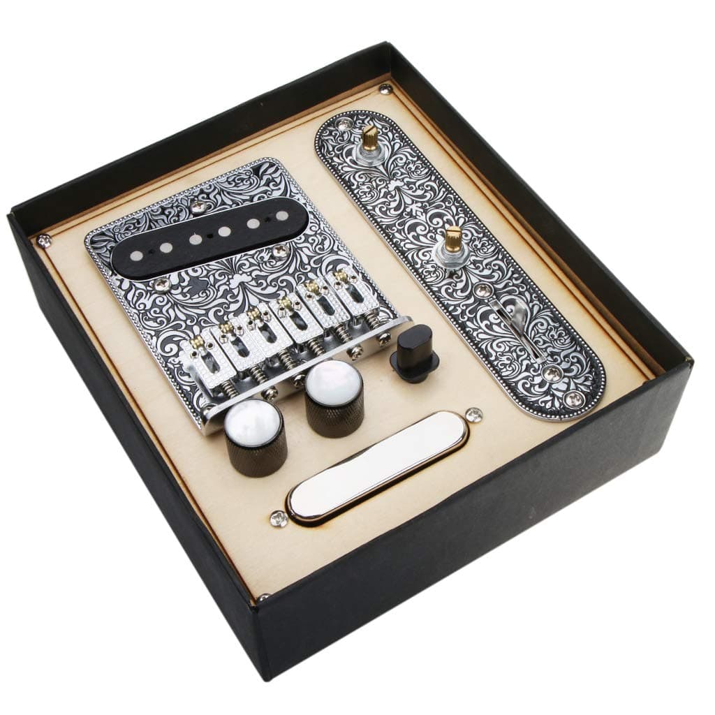 Alnicov 6 Strings Saddle Bridge Plate, 3 Way Switch Control Plate, Neck Pickup Set for Telecaster Electric Guitars Replacement Parts (Black)