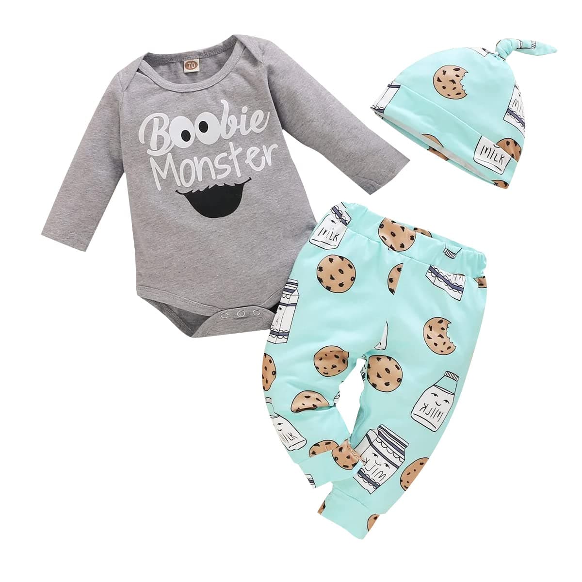 Aoswep Newborn Infant Baby Clothes Long Sleeve Romper + Pants + Hat 3PCS Outfits Set…