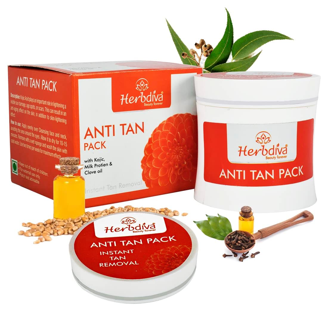 Herbdiva Anti Tan Face Pack 250ML - Enriched with Clove Oil & Milk Protein for Radiant Skin - Tan Removal & Skin Brightening Treatment - Beauty Forever