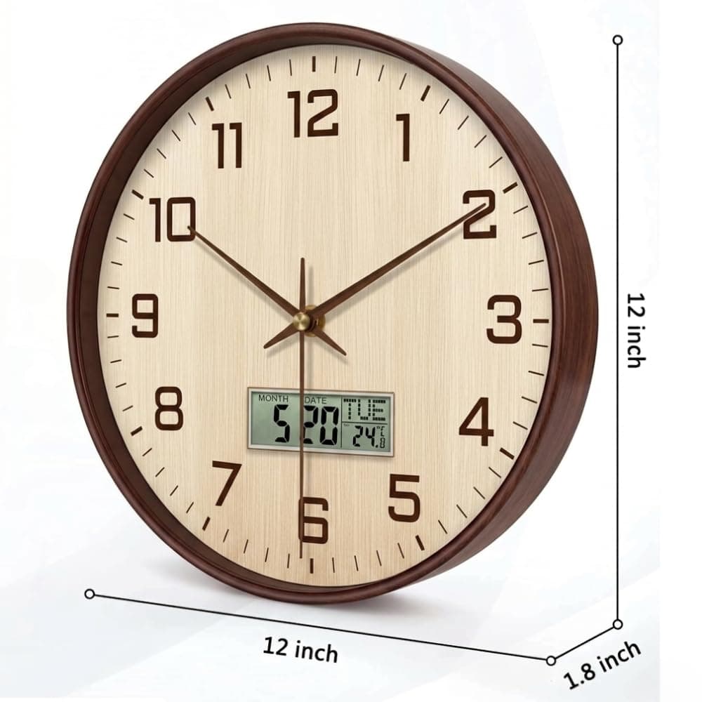 Ash & Roh Premium Round Wall Clock for Home Decor | Silent Non-Ticking Analog Clock with Wood Grain Design | Modern Decorative Wall Clock for Living Room, Bedroom, Office & Kitchen |