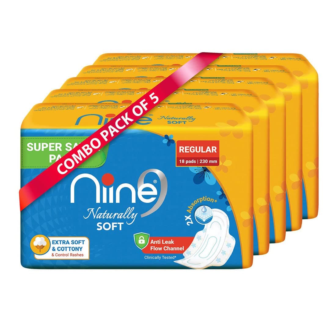 NIINE Naturally Soft Regular Sanitary Napkins for women (Pack of 5) 90 Pads