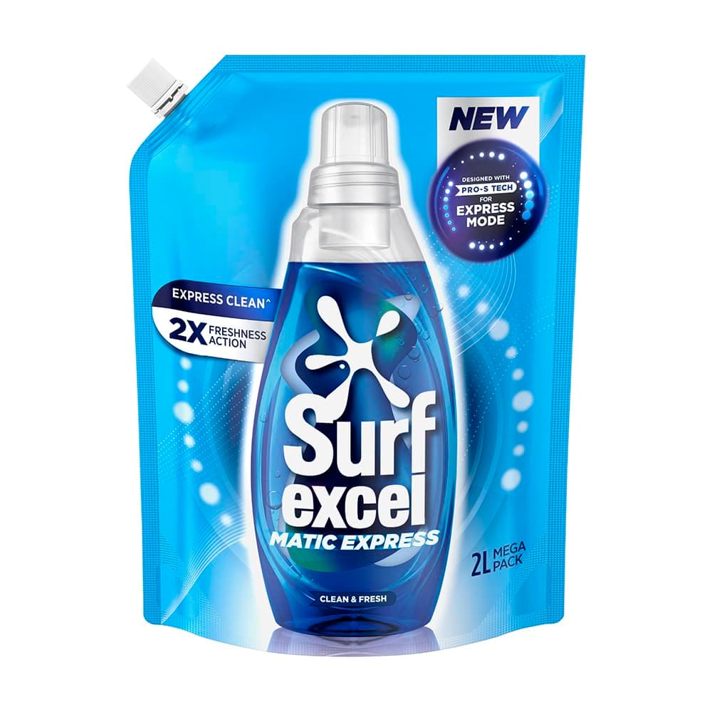 Surf Excel Matic Express Liquid Detergent, Express Clean with 2X Freshness Action 2ltr pouch