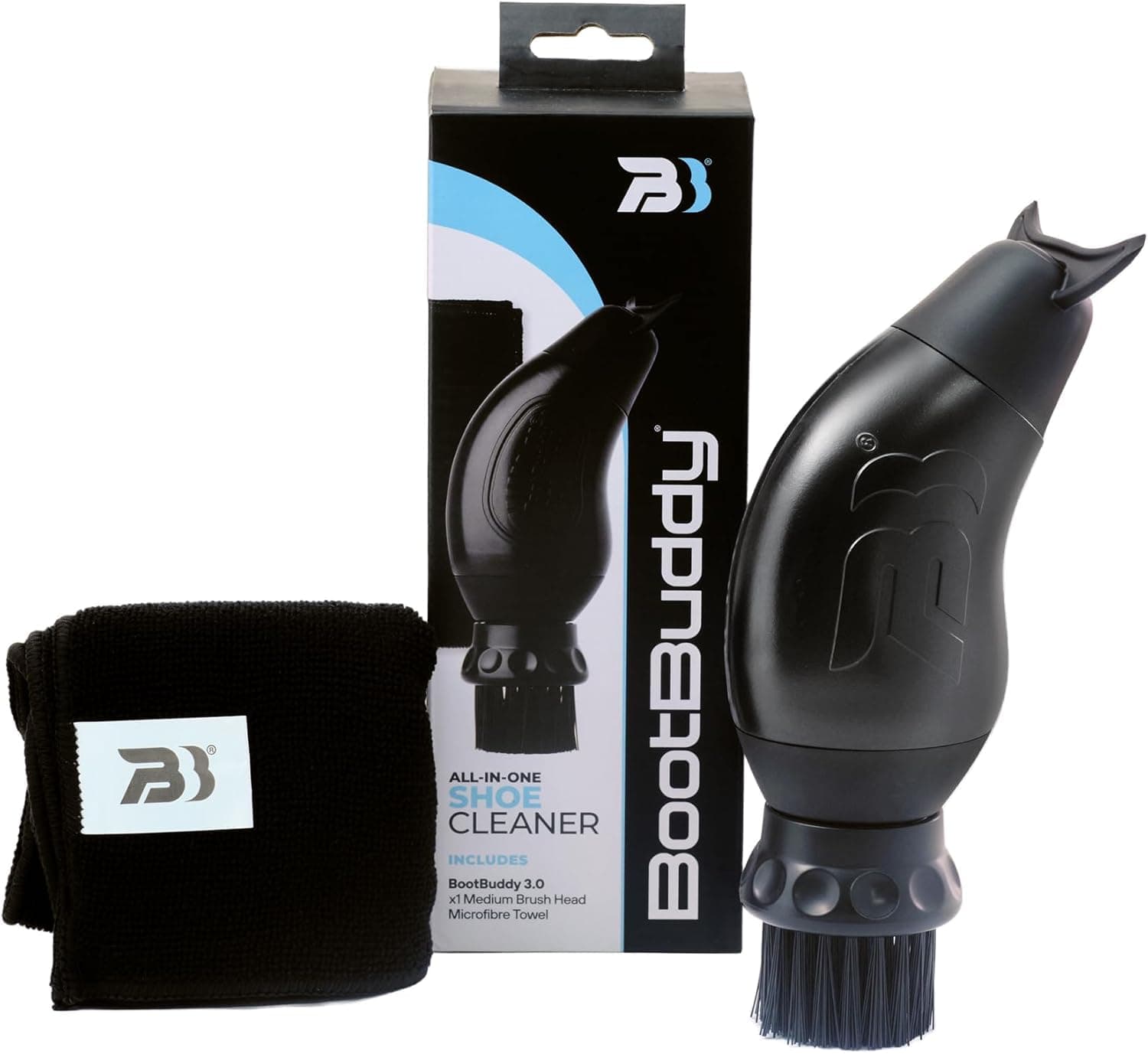 Boot Buddy Shoe Cleaner & Brush with Towel (Black) - Cleans Outdoor Footwear, Football, Rugby, Walking, Hiking & Golf Shoes in Minutes