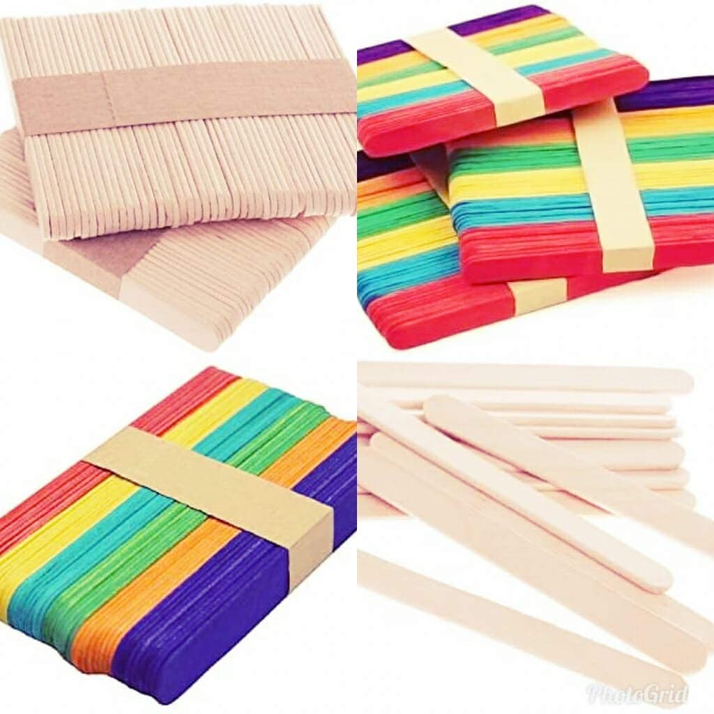 AmigozZ Wooden Ice Cream Popsicle Sticks Combo A Grade Straight Edge Wooden Ice Cream Sticks for Art and Crafts Pack of 100 Pcs (50 Multicolor and 50 Wooden Colored)