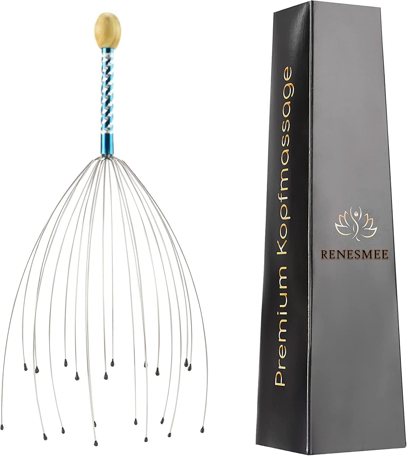 RENESMEE Head Massager 12 Finger Body Relaxing Hair Massage Hand Held Scalp Scratcher for Pain Relief and Hair Growth Neck Manual Massager Octopus Pointer, Silver