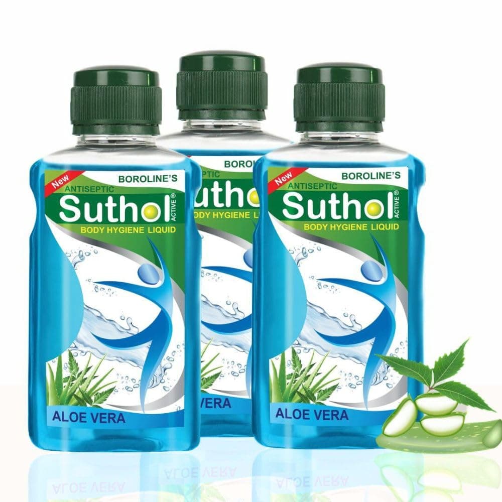BOROLINE's Suthol Aloe Vera Liquid 200 ml X 3 | Stops Skin Irritations, Prickly Heat, Itching | With Neem & Aloe vera(Pack of 3)