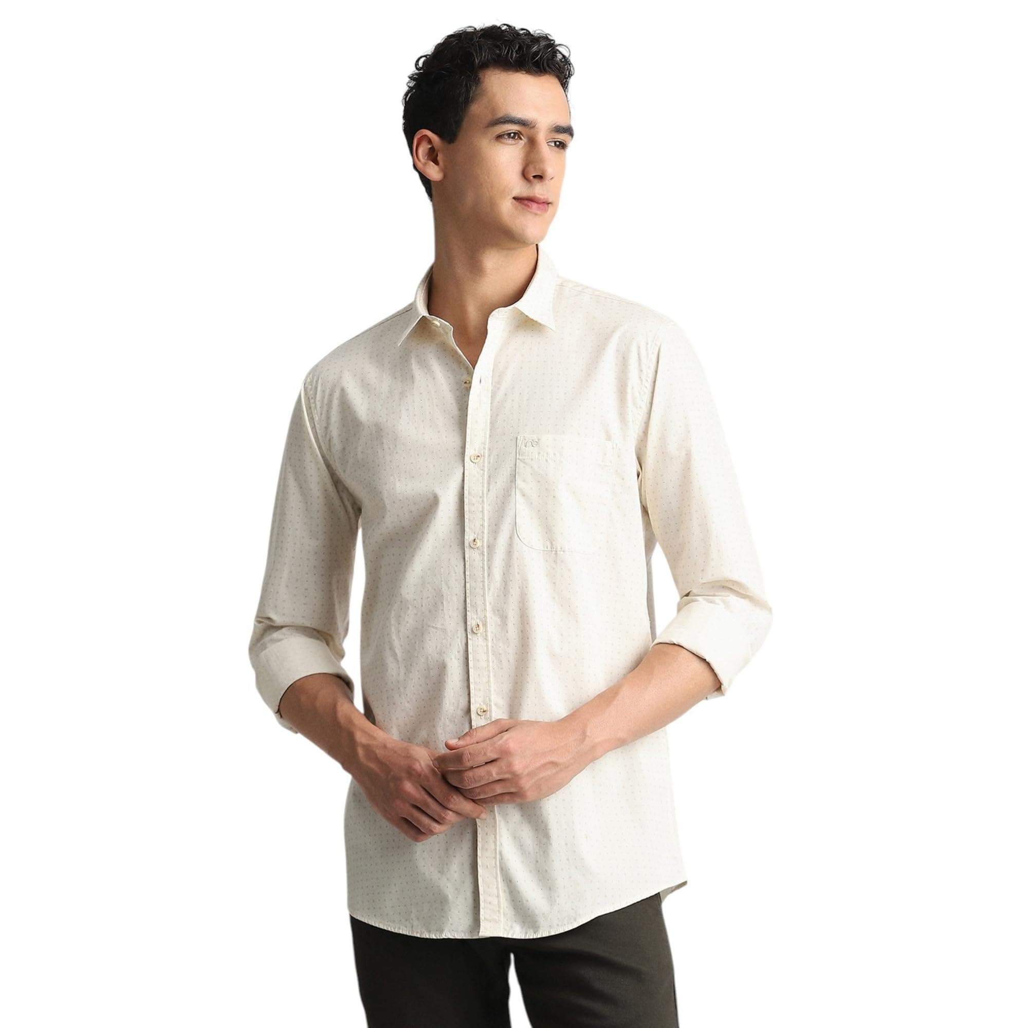 Peter England Men's Cotton Slim Fit Print Shirt