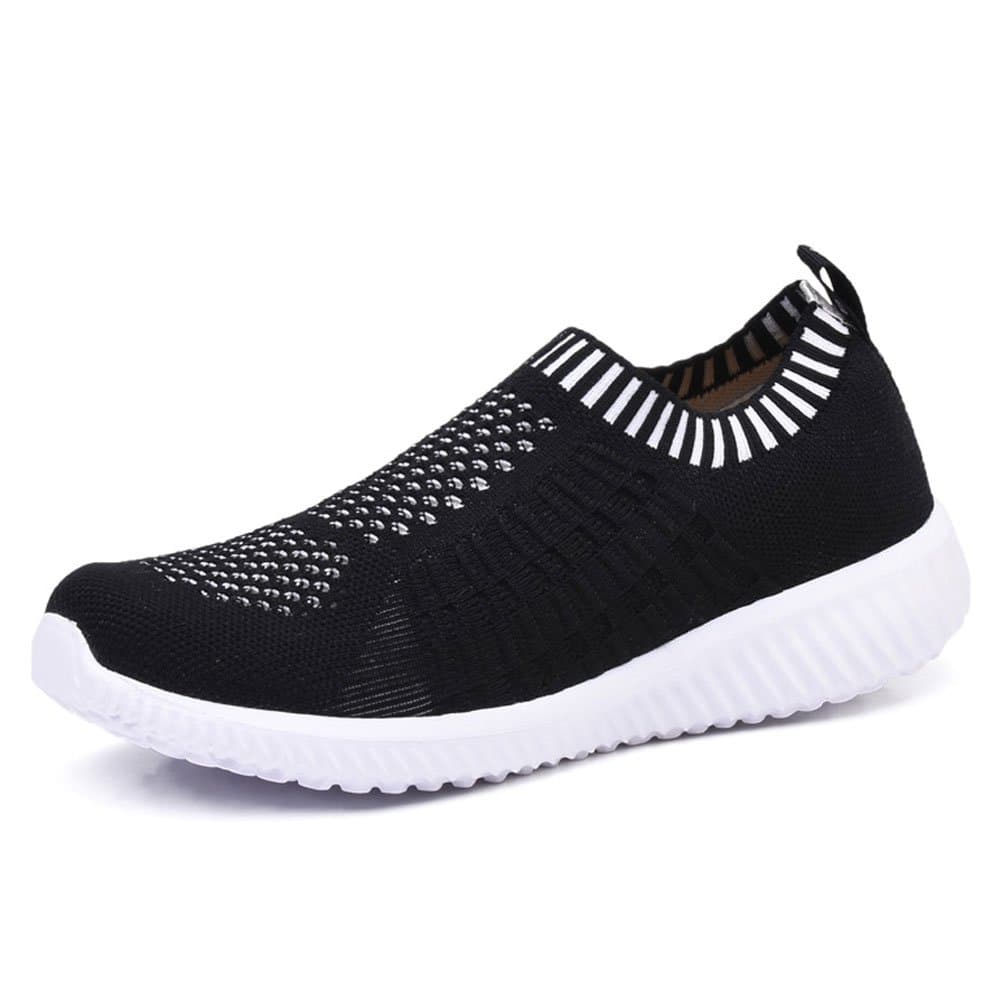 TIOSEBON Women's Athletic Walking Shoes Slip On Casual Mesh-Comfortable Tennis Workout Sneakers, 06701 Black, 6