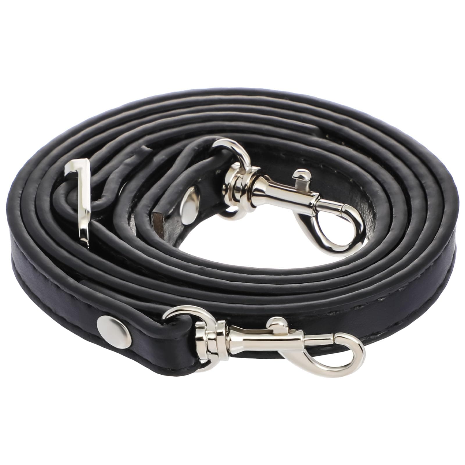 RAYNAG Adjustable Purse Strap Replacement Leather Handbag Shoulder Strap Replacement with Silver Metal Swivel Hooks, Black
