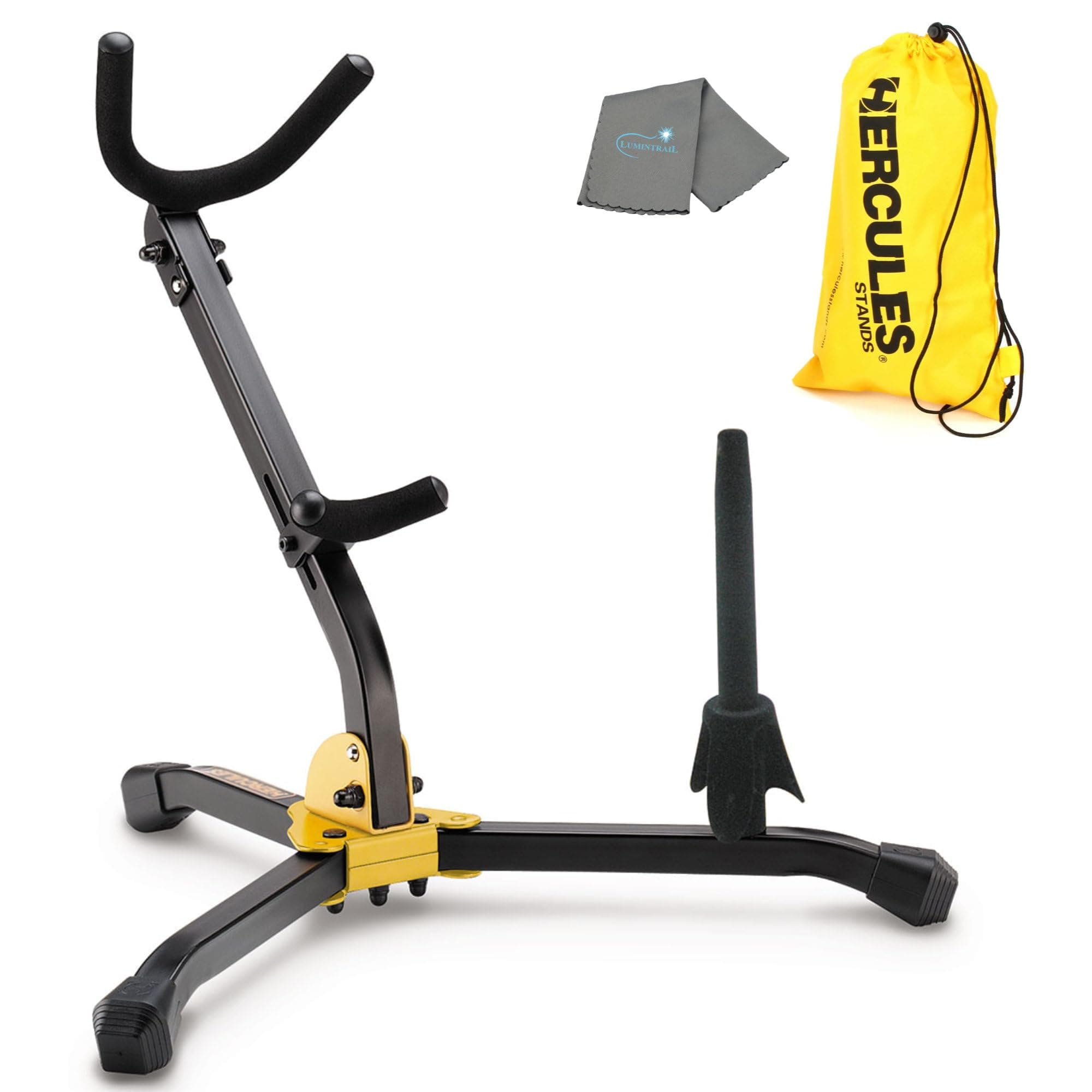 Lumintrailx Hercules AltoTenor Saxophone and FluteClarinet Stand DS532BB with Bag and a Lumintrail Cleaning Cloth