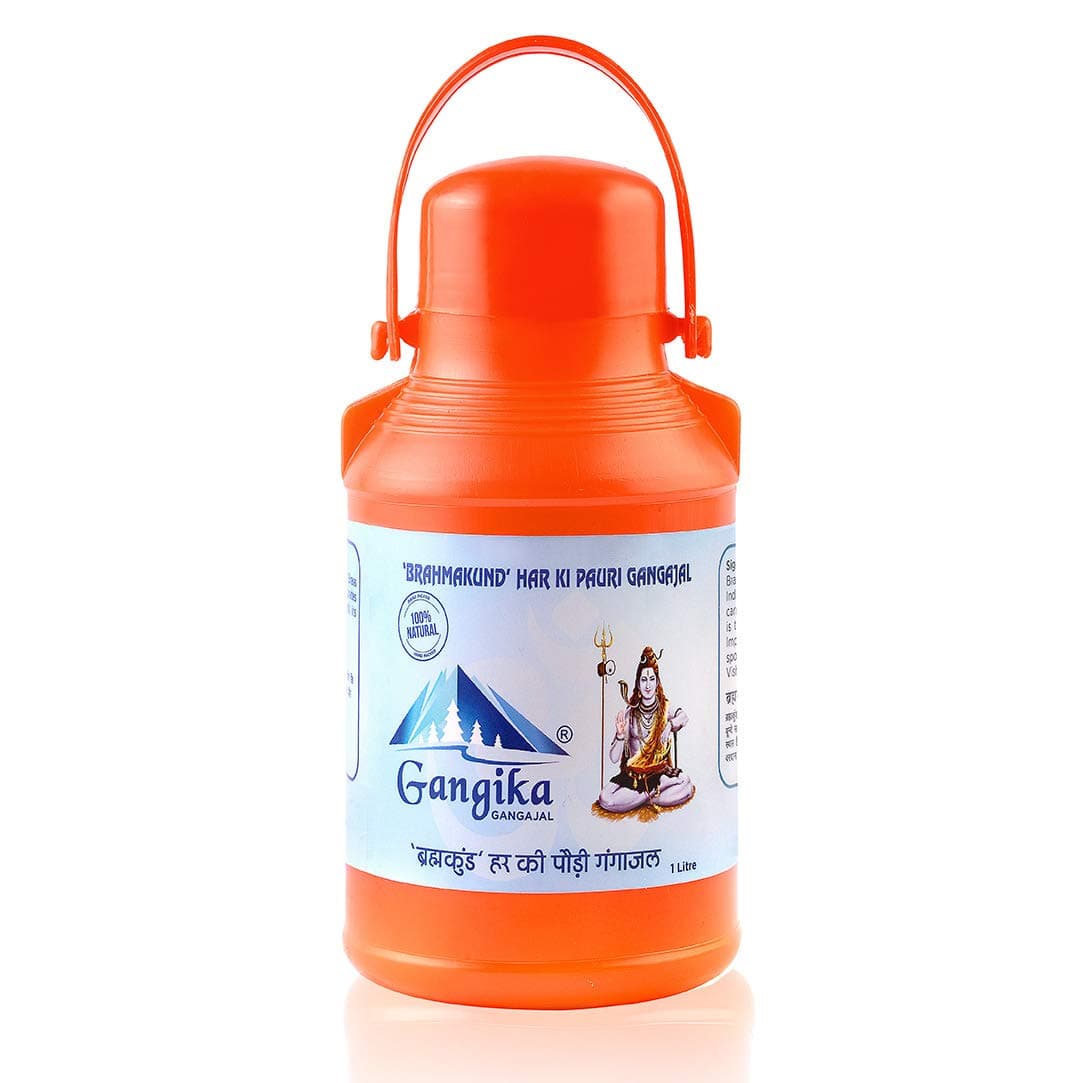 Gangika Gangajal 1 Ltr | Pavitra Gangajal From 'BRAHMA KUND' Har Ki Pauri, Haridwar (Orange Bottle)