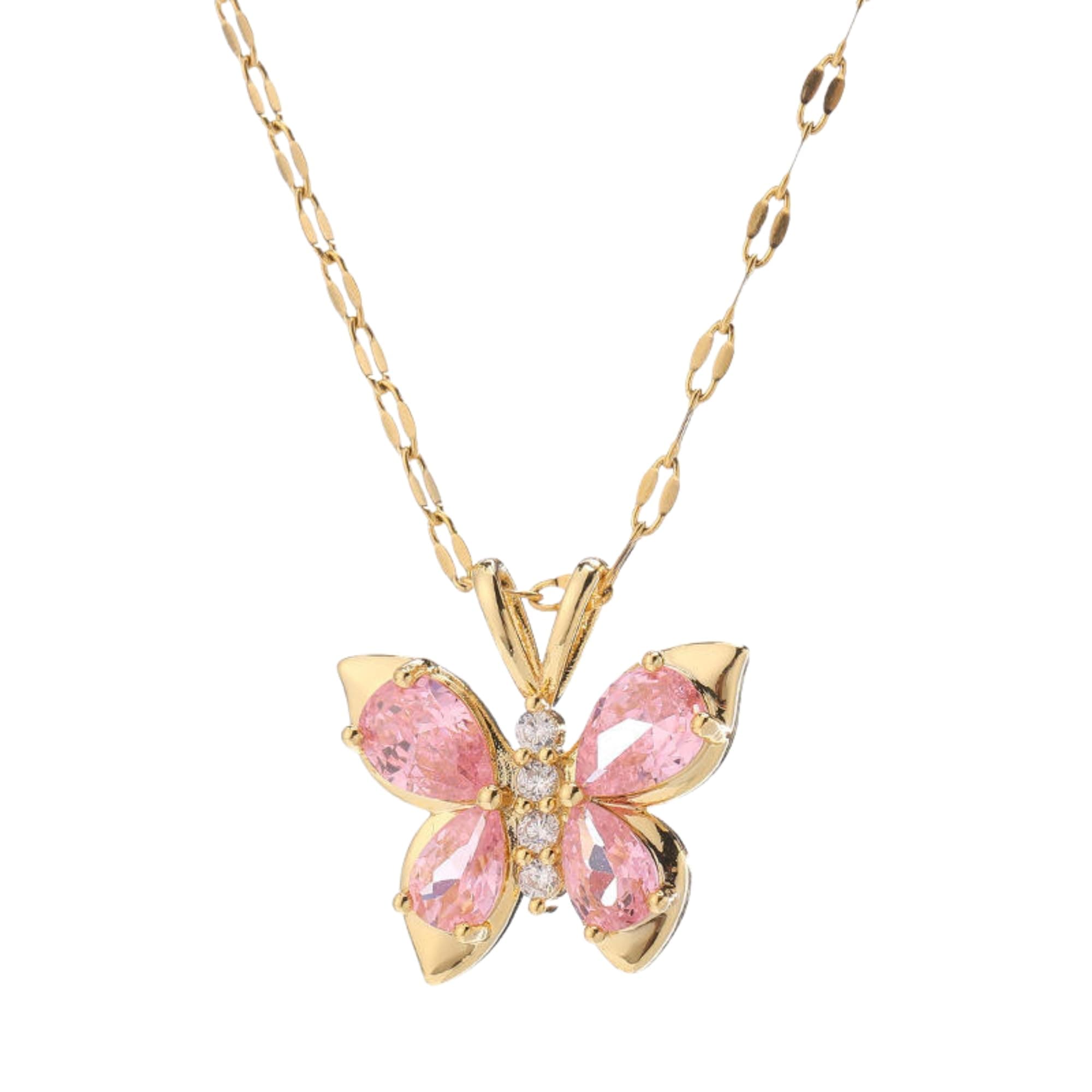 Salve Stainless Steel Coquette Pink Butterfly Pendant Necklace for Women | Fashion Jewellery for Women Adjustable Gold Necklace for Girls | Valentine's Gift for Girlfriend Aesthetic Accessories for Girls Locket