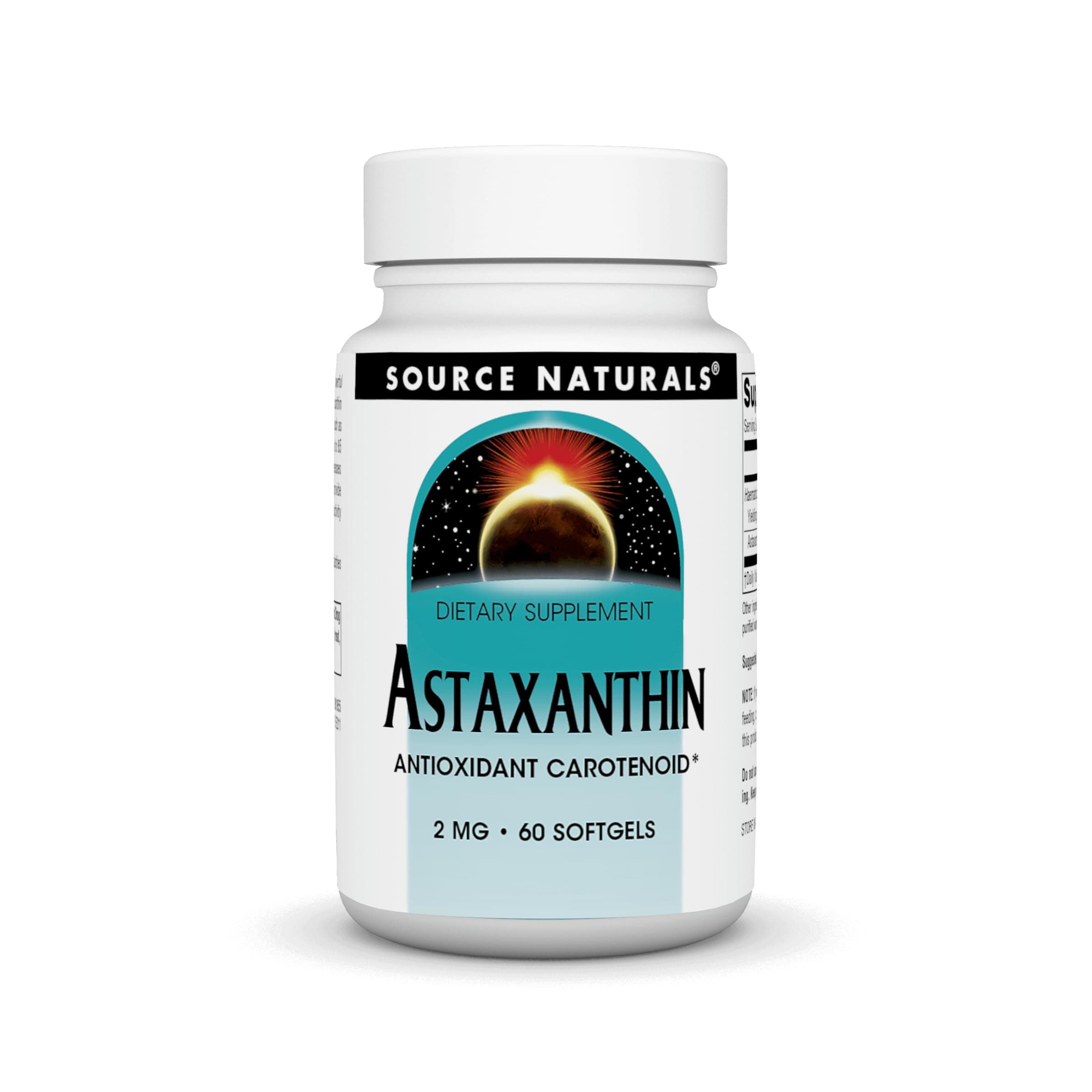 Source Naturals Astaxanthin 2mg High Potency, 100% Pure Algae Extract, Antioxidant Carotenoid Supplement - Powerful Anti-Inflammatory & Support for Skin, Joint, Eye & Immune Health - 60 Softgels