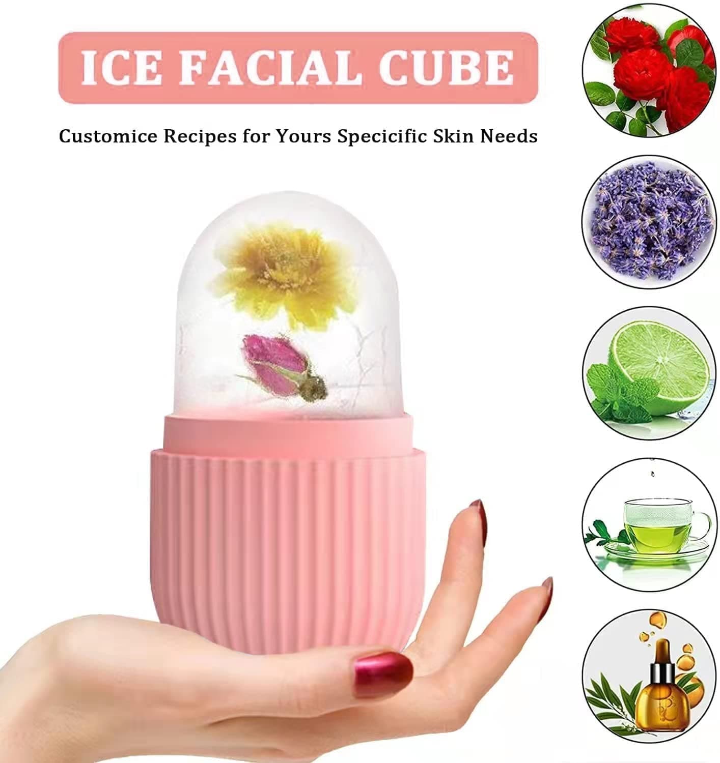 Nnewvante Ice Roller For Face,Beauty Facial Massage Ice Roller,Glow Cube Ice Roller for Face,Skin Care Tools for Eye Wrinkles, Acne Puffiness Relief (Pink)