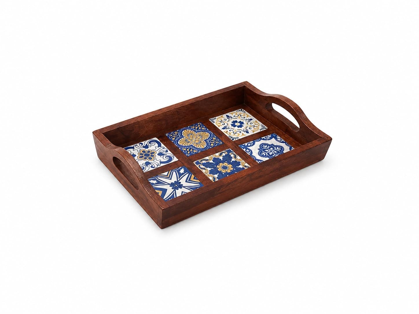 AmazingGrace Small 12 x 8 Inch Wooden Serving Tray with Handles | Mango Wood Tray for Tea, Coffee & Snacks | Rectangle Wooden Tray for Decoration | Compact Tray for Serving Food & Home Décor