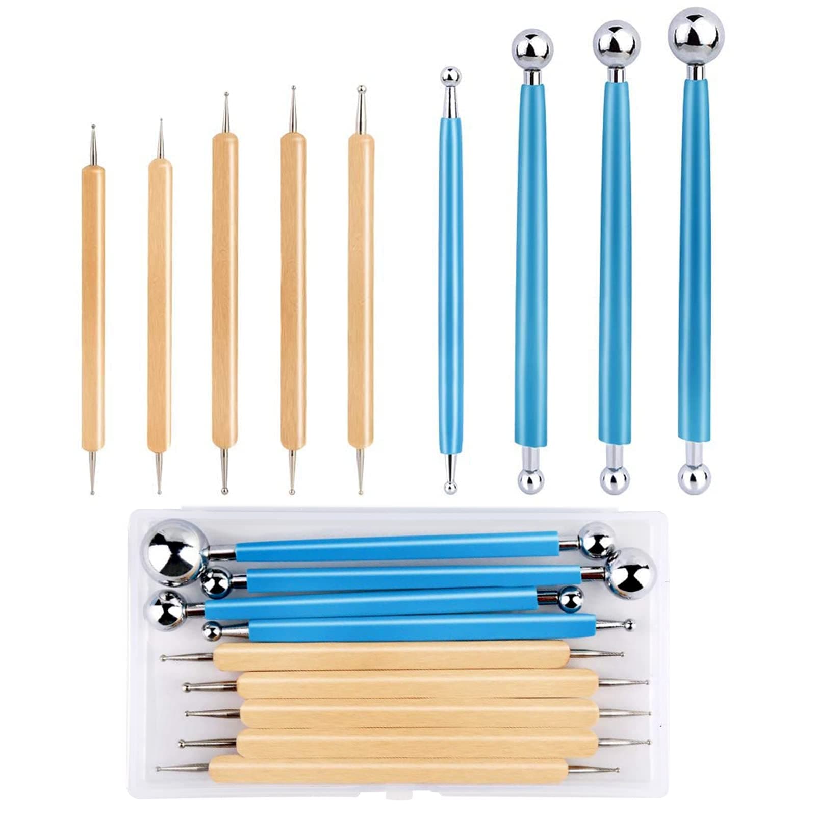 9 PCS Dotting Tools Ball Styluses with Box, Pen Dotting Tools Set for Rock Painting, Pottery Clay Modeling Embossing Nail Art