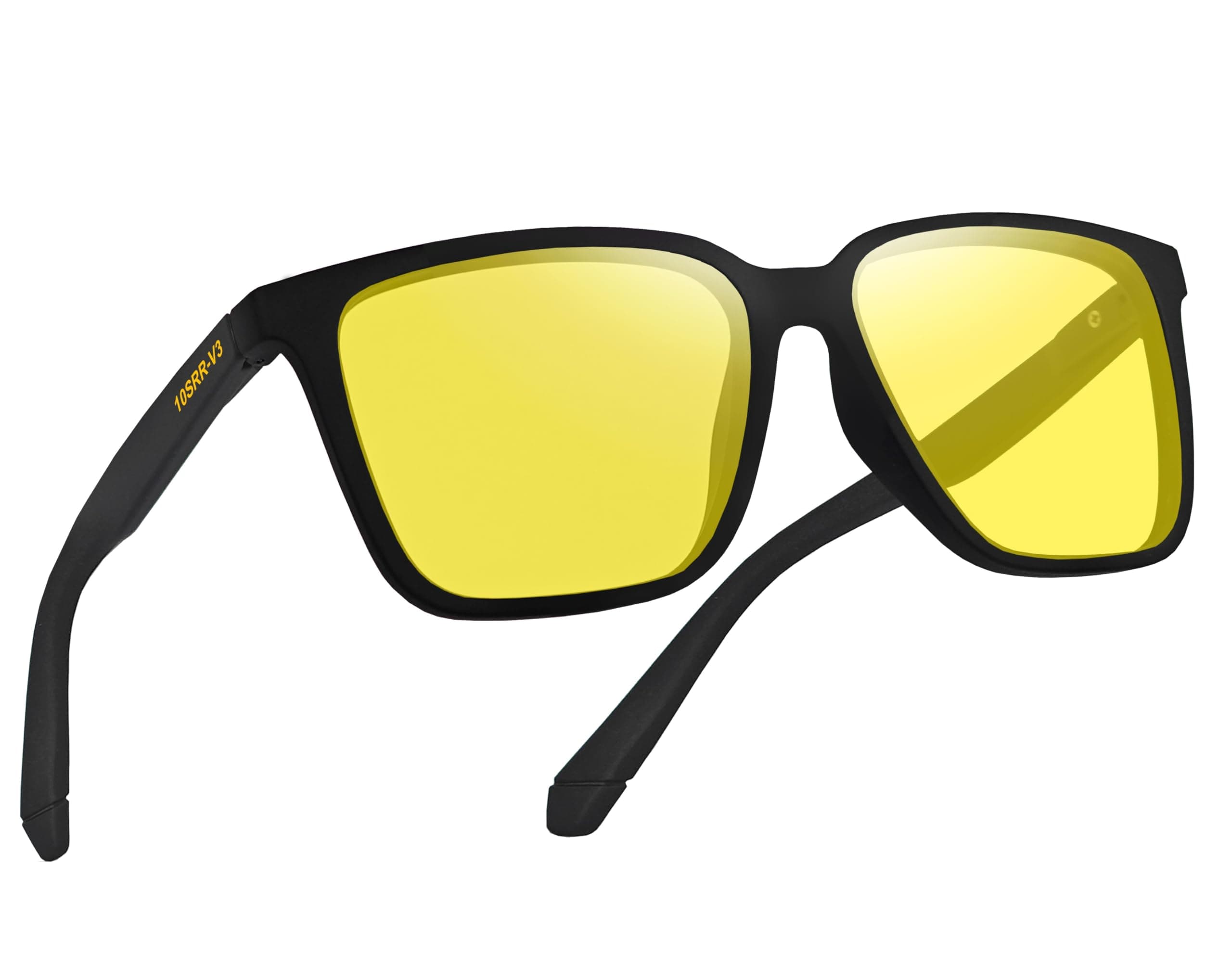 EFERMONE® Night Driving Glasses with Cleaning Kit, Yellow Polarized Lens, UV400, Anti-Glare Glasses for Riding Bike and Car (BLACK)
