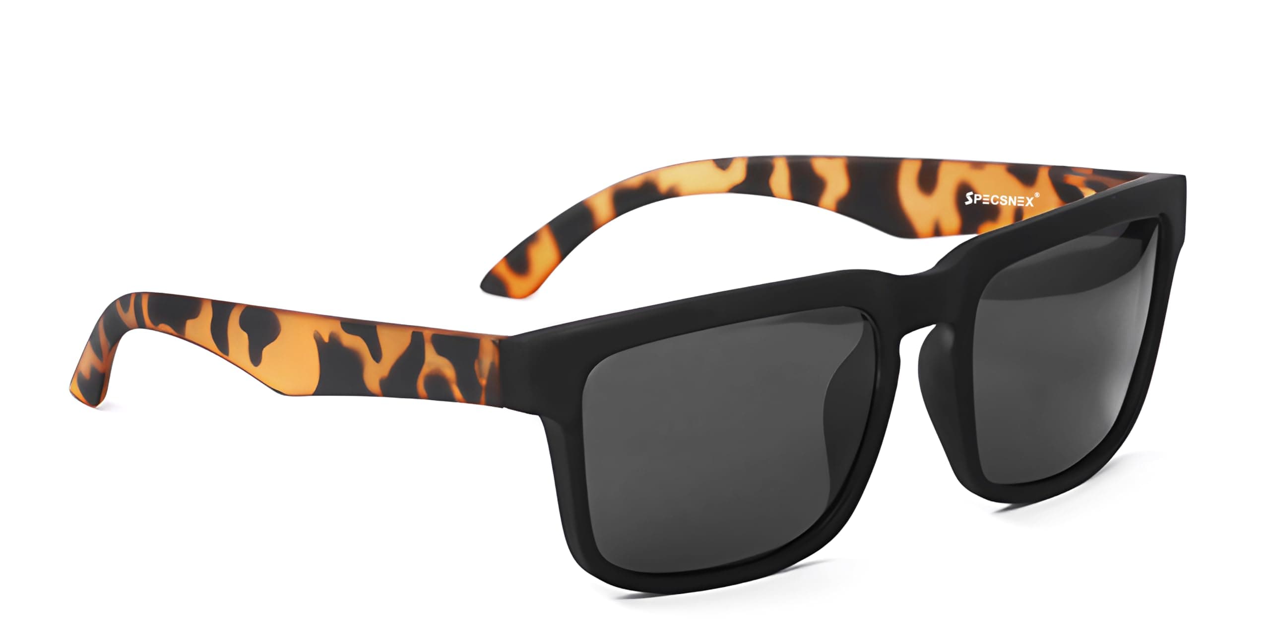 SPECSNEX® NexGen Leopard Design Square Rubber Coated Goggles For Men | Polarized Sunglasses | UV Protected Driving, Riding, Stylish, Anti glare Glasses (NEXCPLEO| Black)