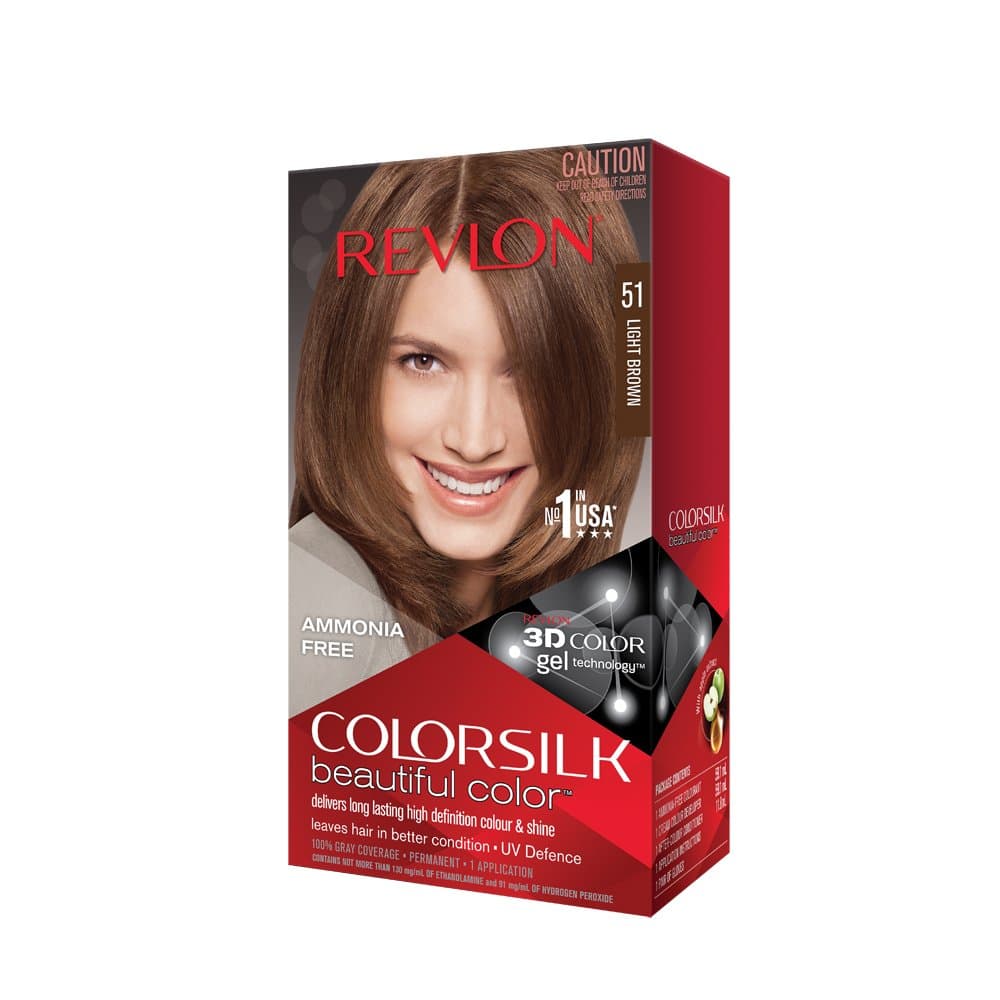 Revlon Colorsilk Beautiful Color, Permanent Hair Color with Keratin, 40ml + 40ml + 11.8ml - 51 Light Brown (Pack of 3)